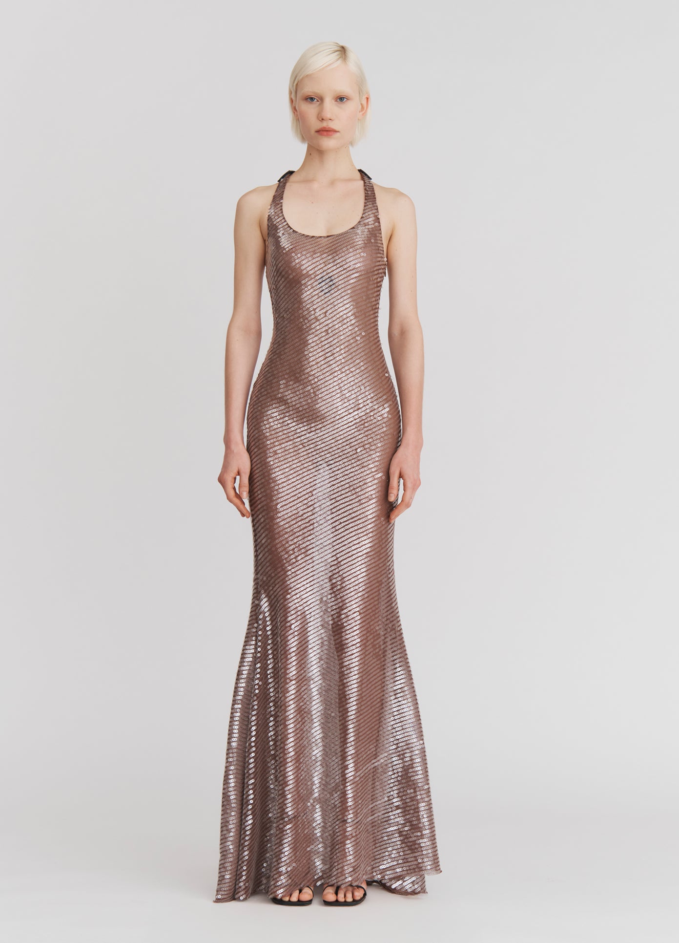 Leather Harness Sequin Dress in Dark Nude MONSE Leather Harness Sequin Dress in Dark Nude MONSE