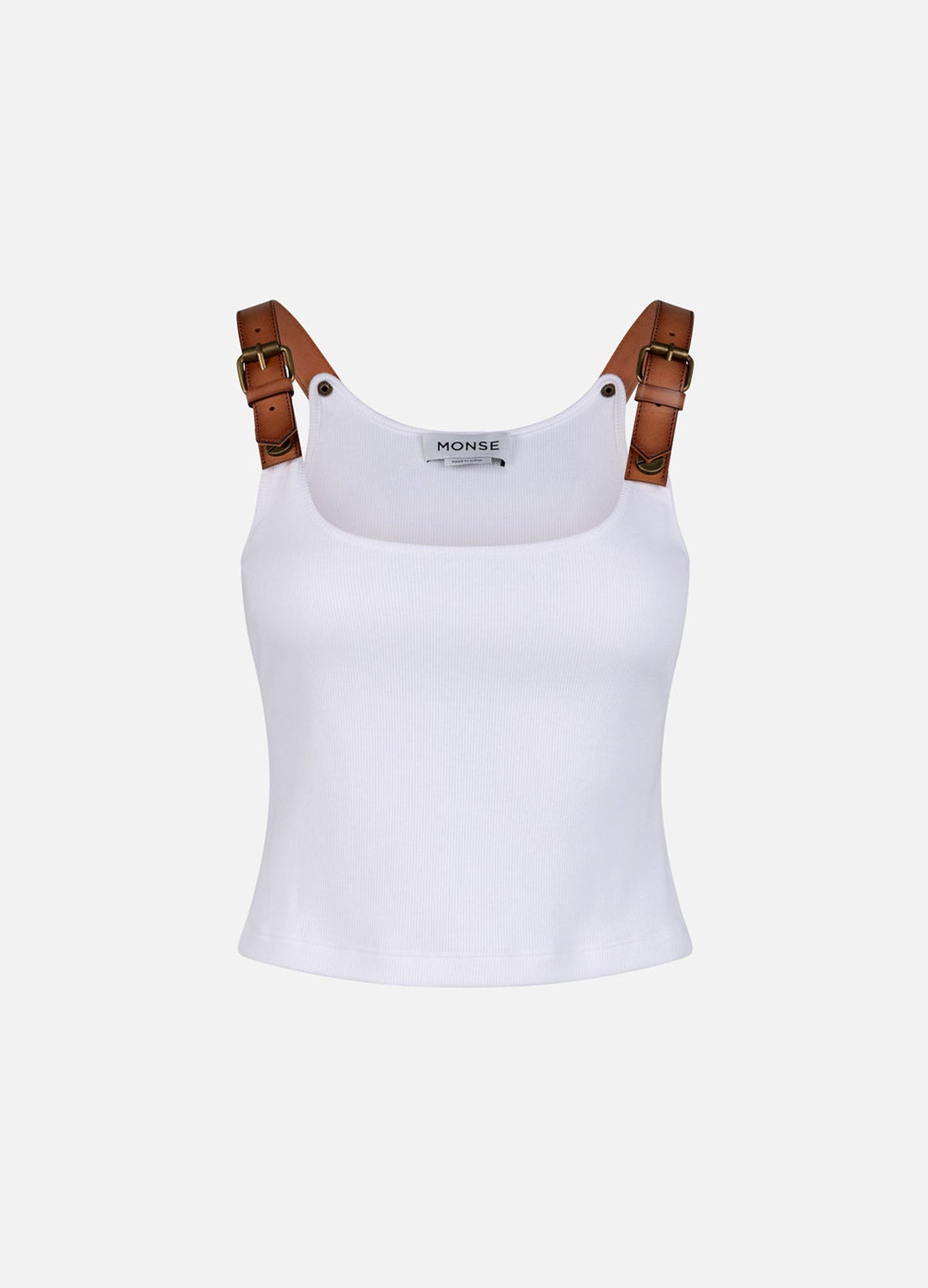 MONSE Leather Strap Tank Top in ivory flat front