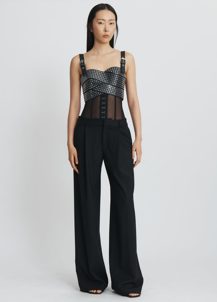 Leather Studded Bustier in Black
