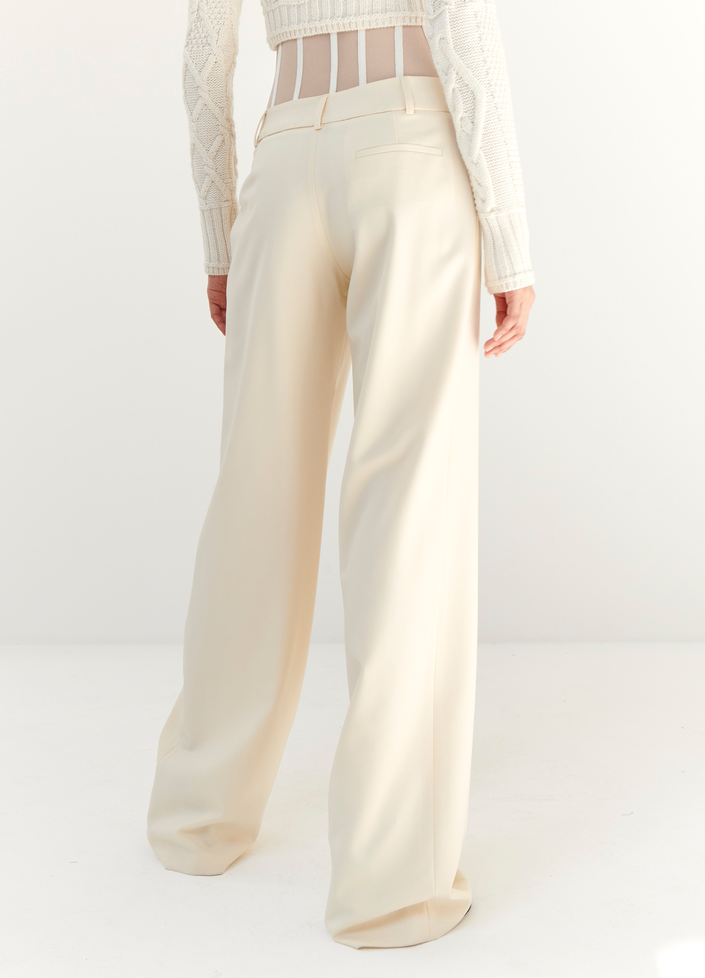 MONSE Mesh Bustier Trousers in Ivory on model back detail view