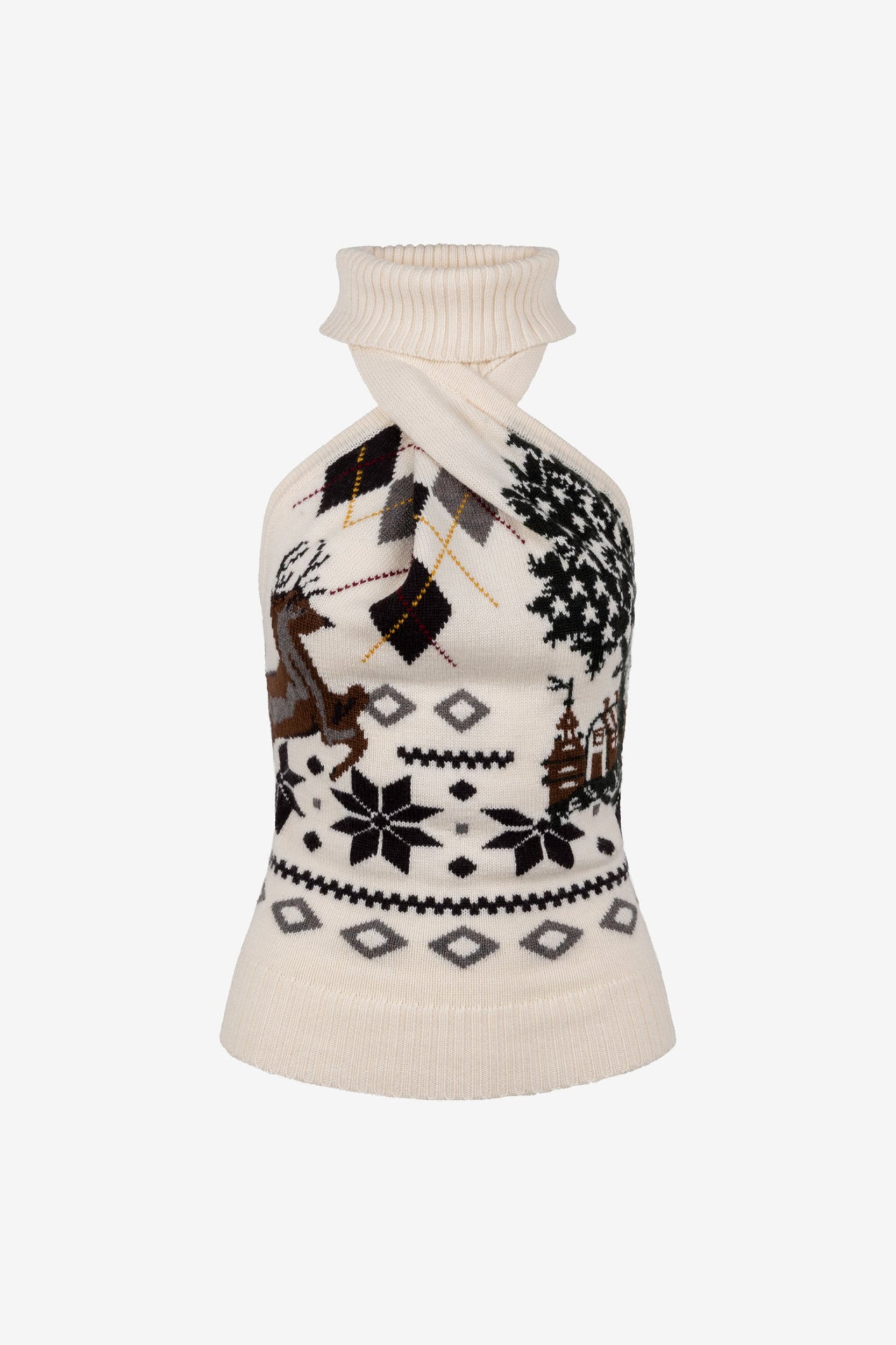 Mixed Fair Isle Knit Halter Top