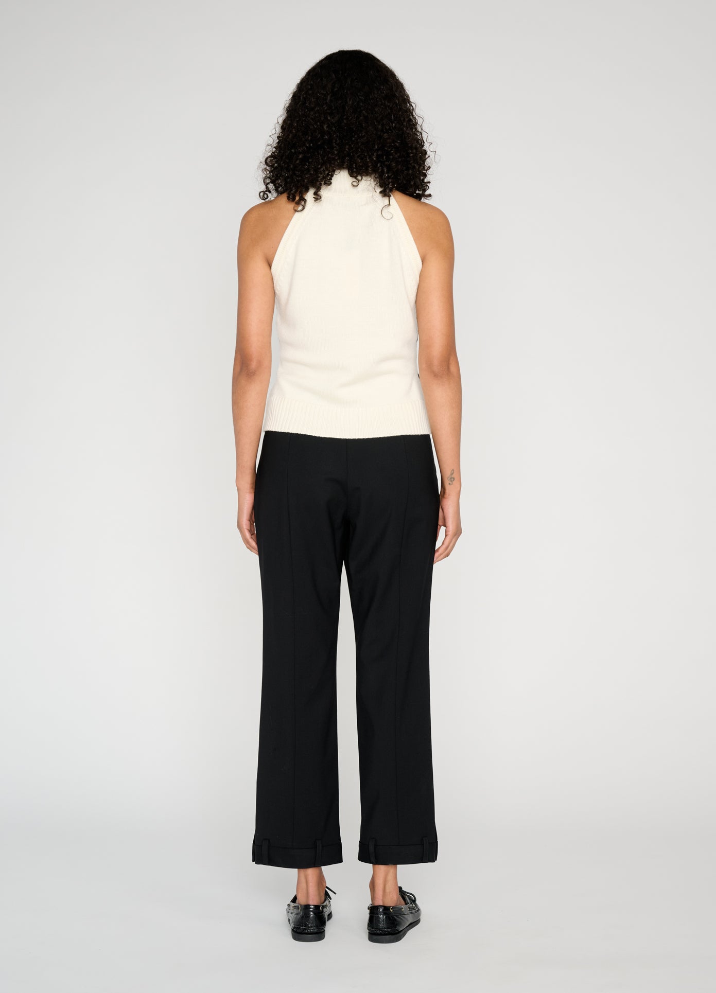 MONSE Mixed Fair Isle Halter Top in ivory on model full back view