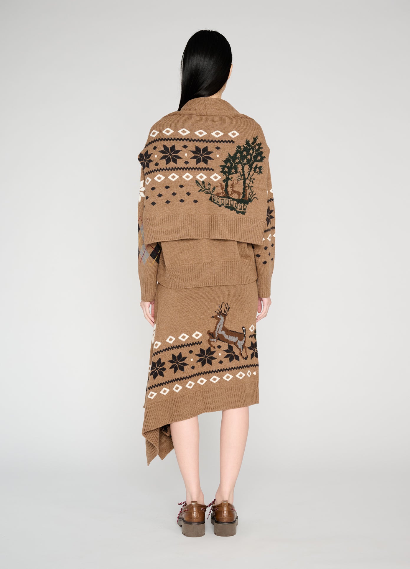 MONSE Mixed Fair Isle Set Jacket in khaki on model full back view