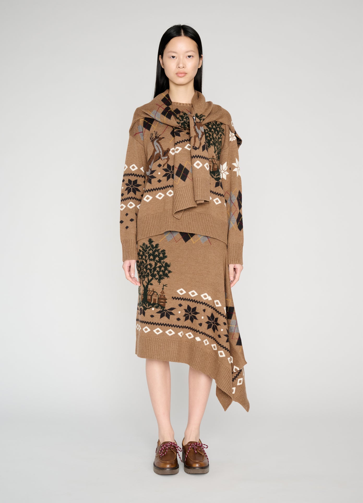 MONSE Mixed Fair Isle Set Jacket in khaki on model full front view