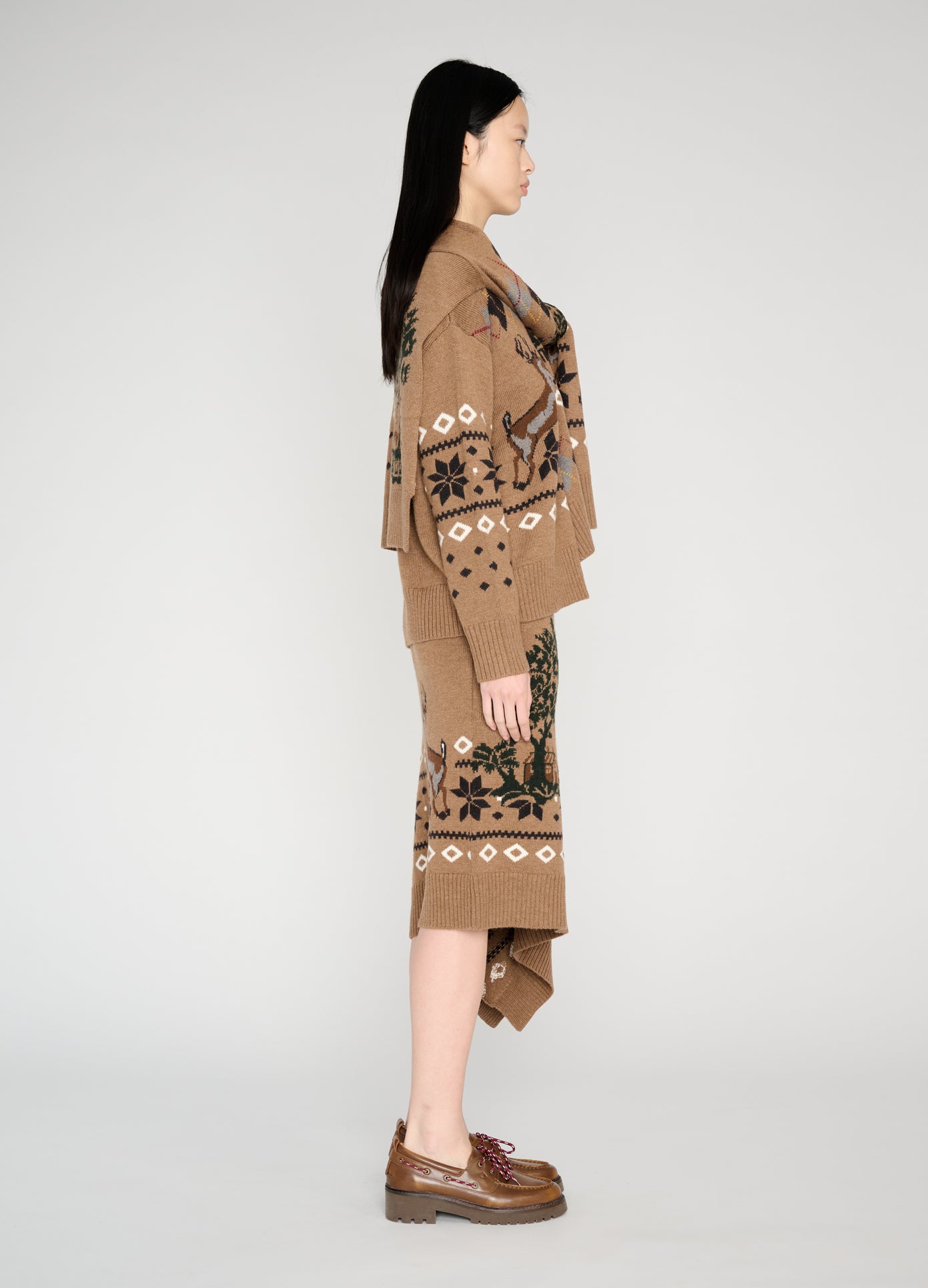 MONSE Mixed Fair Isle Set Jacket in khaki on model full side view