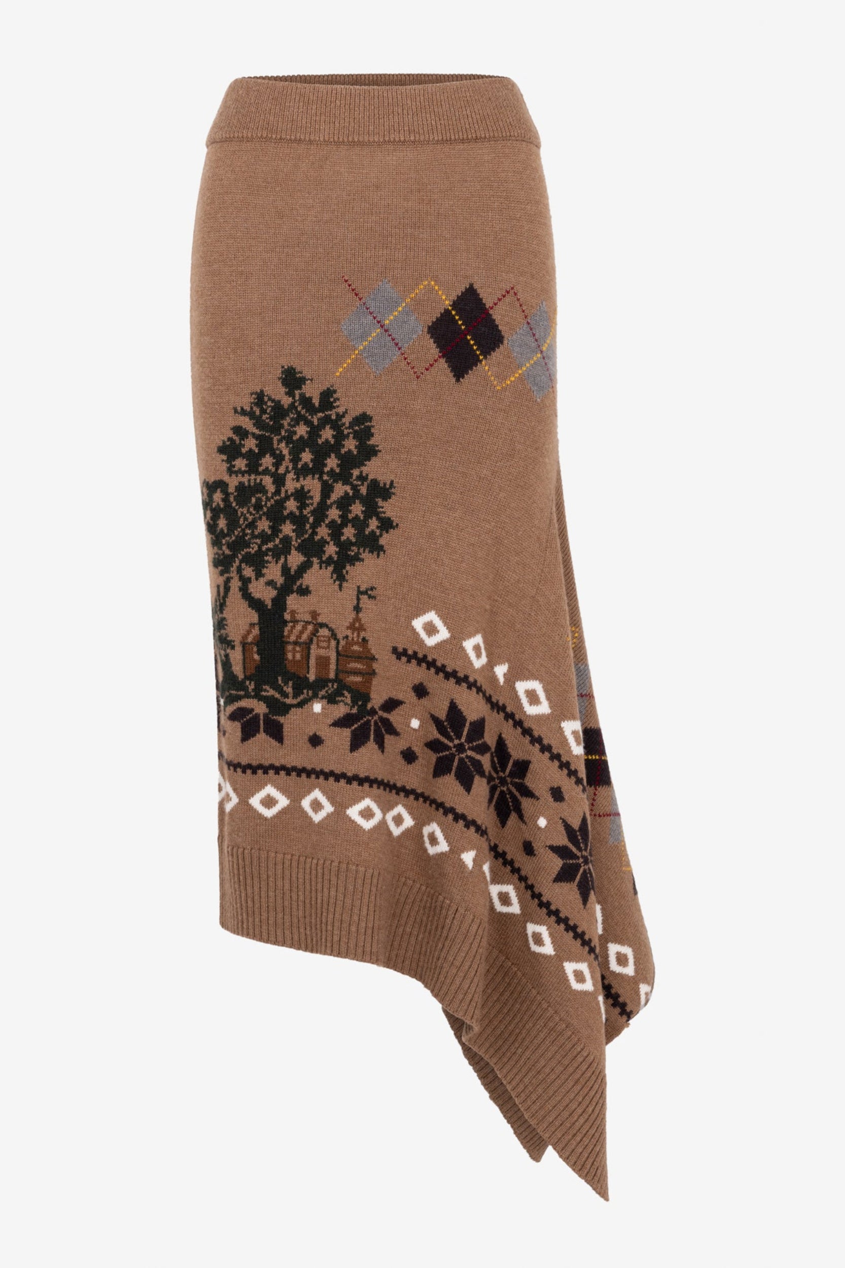 Mixed Fair Isle Knit Midi Skirt