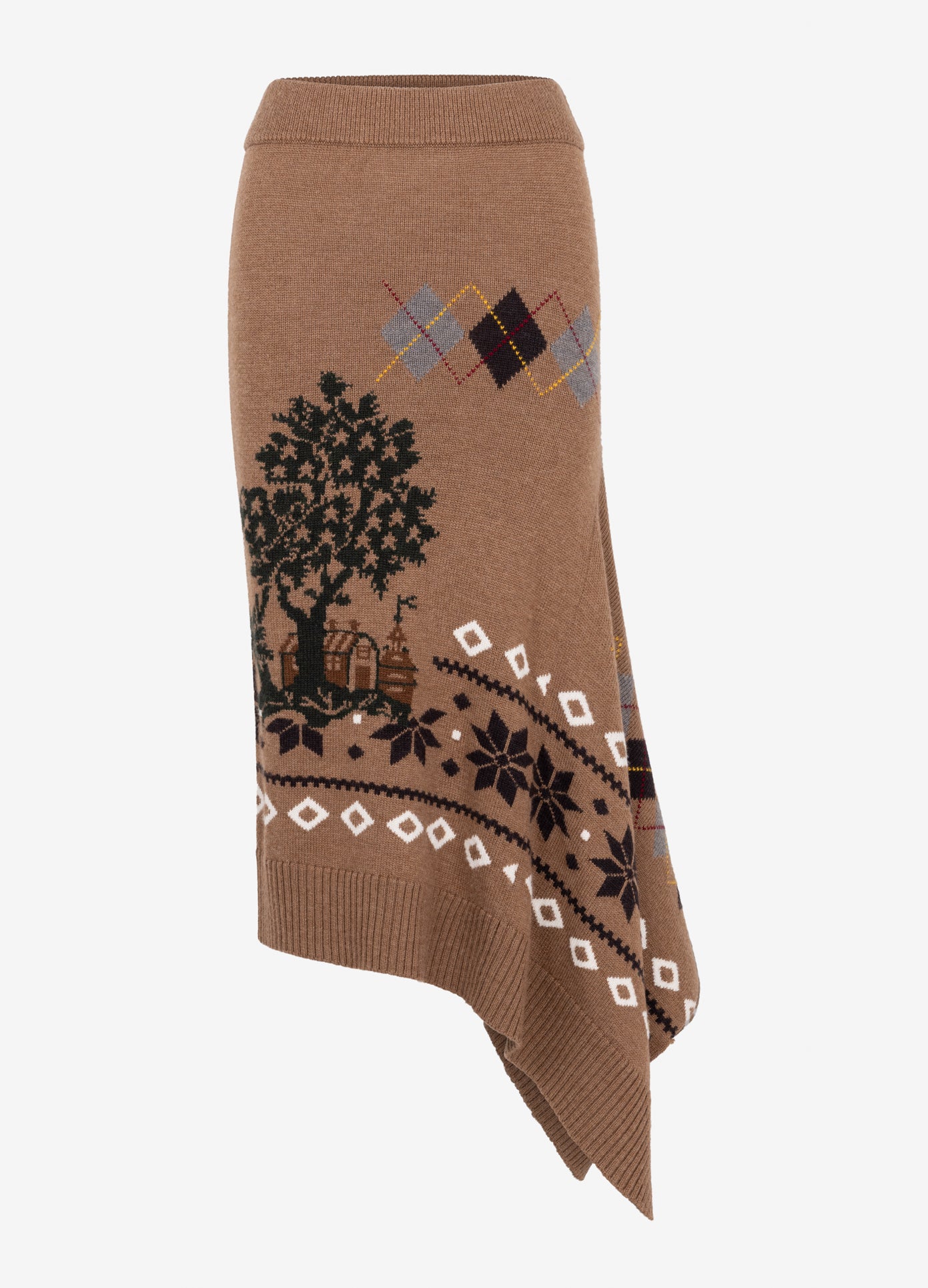 MONSE Mixed Fair Isle Knit Skirt in khaki flat front
