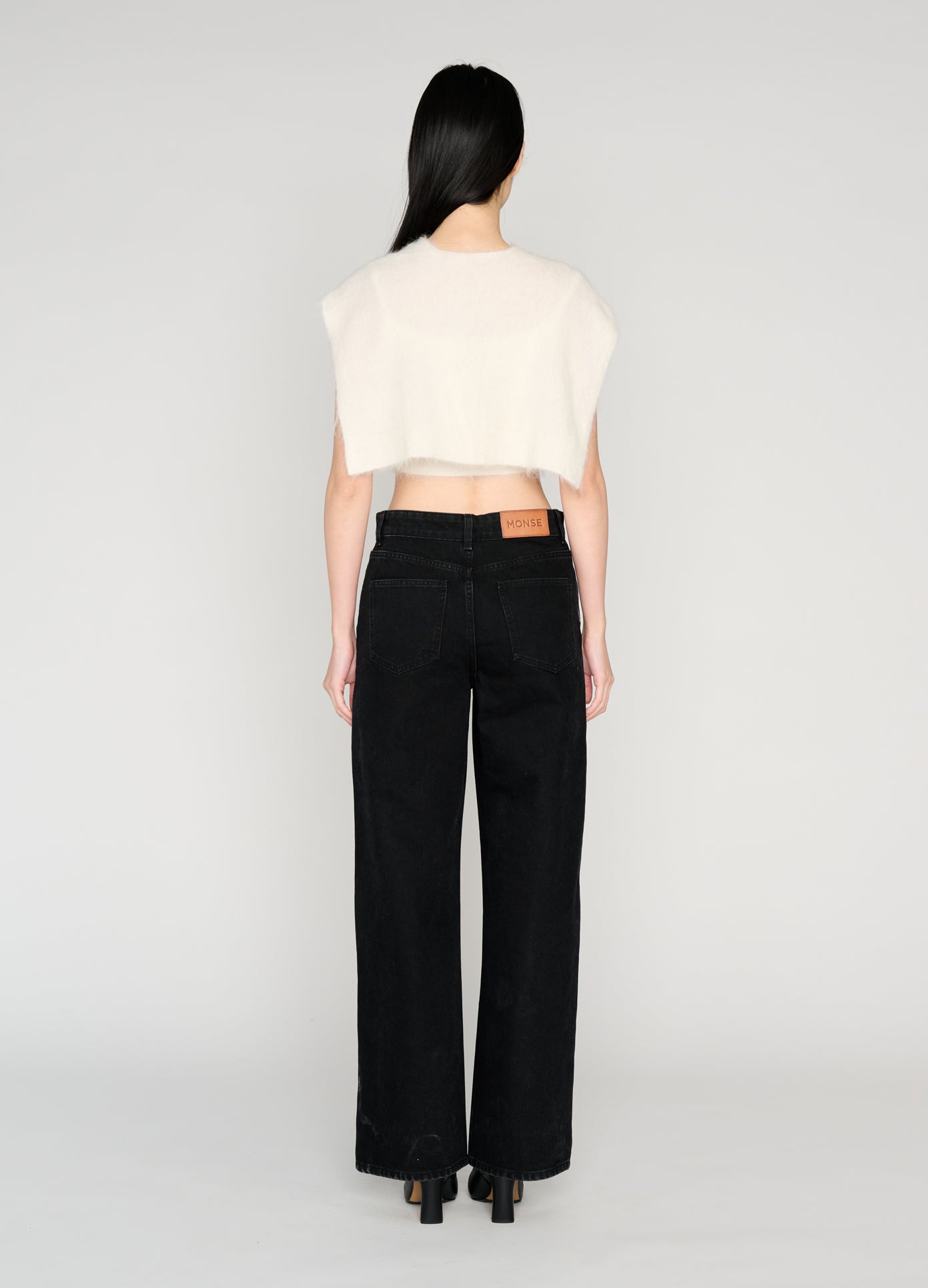 MONSE Mohair Cami Set in cream on model full back view