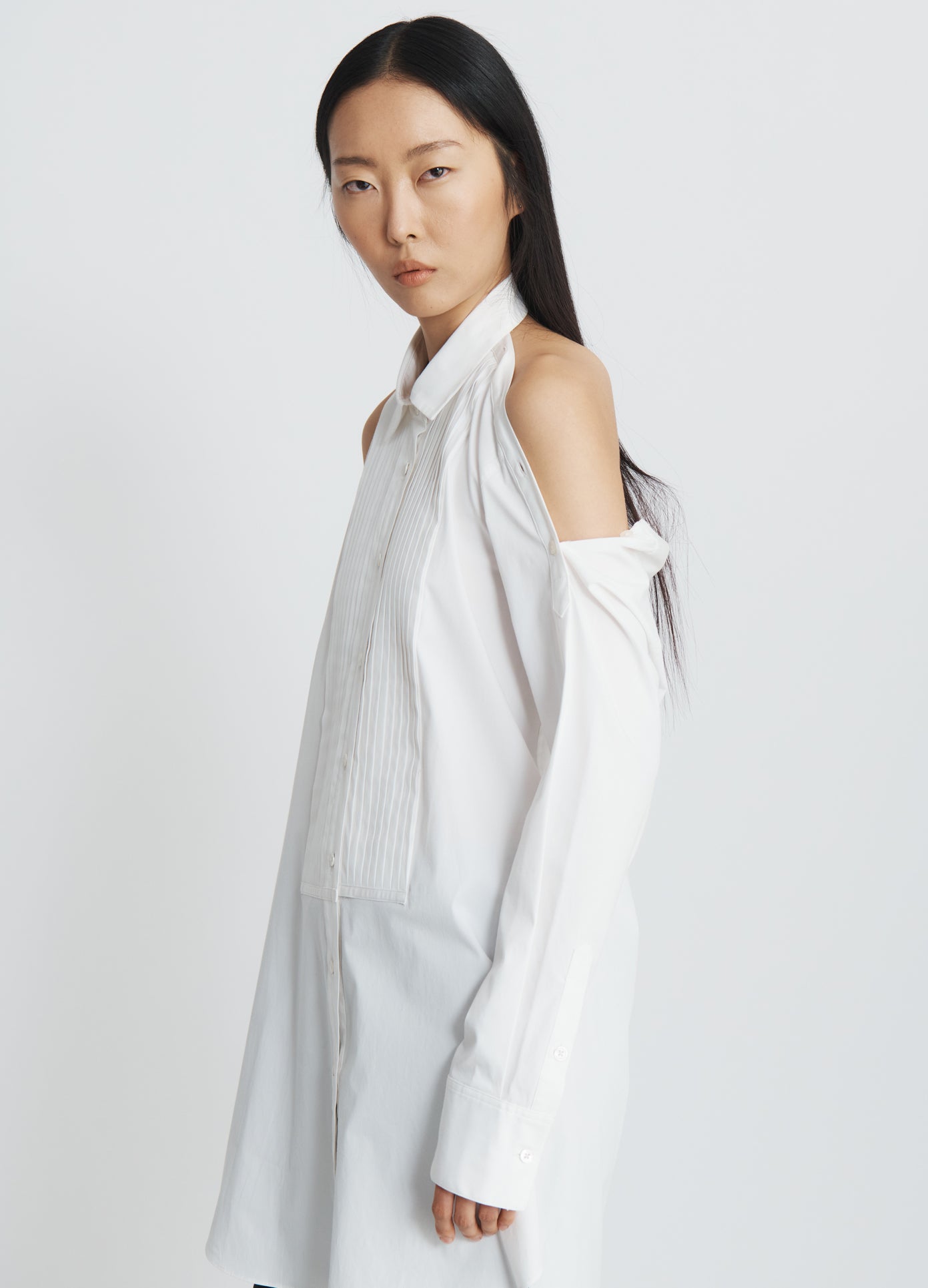 MONSE Off The Shoulder Shirt in ivory on model side view