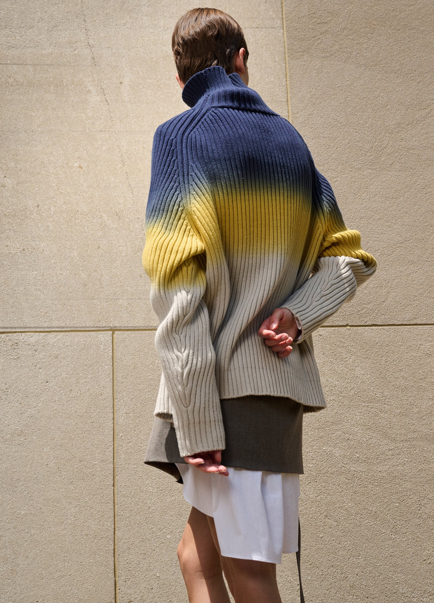 MONSE Ombré Zip Detail Sweater in Multi on model editorial image