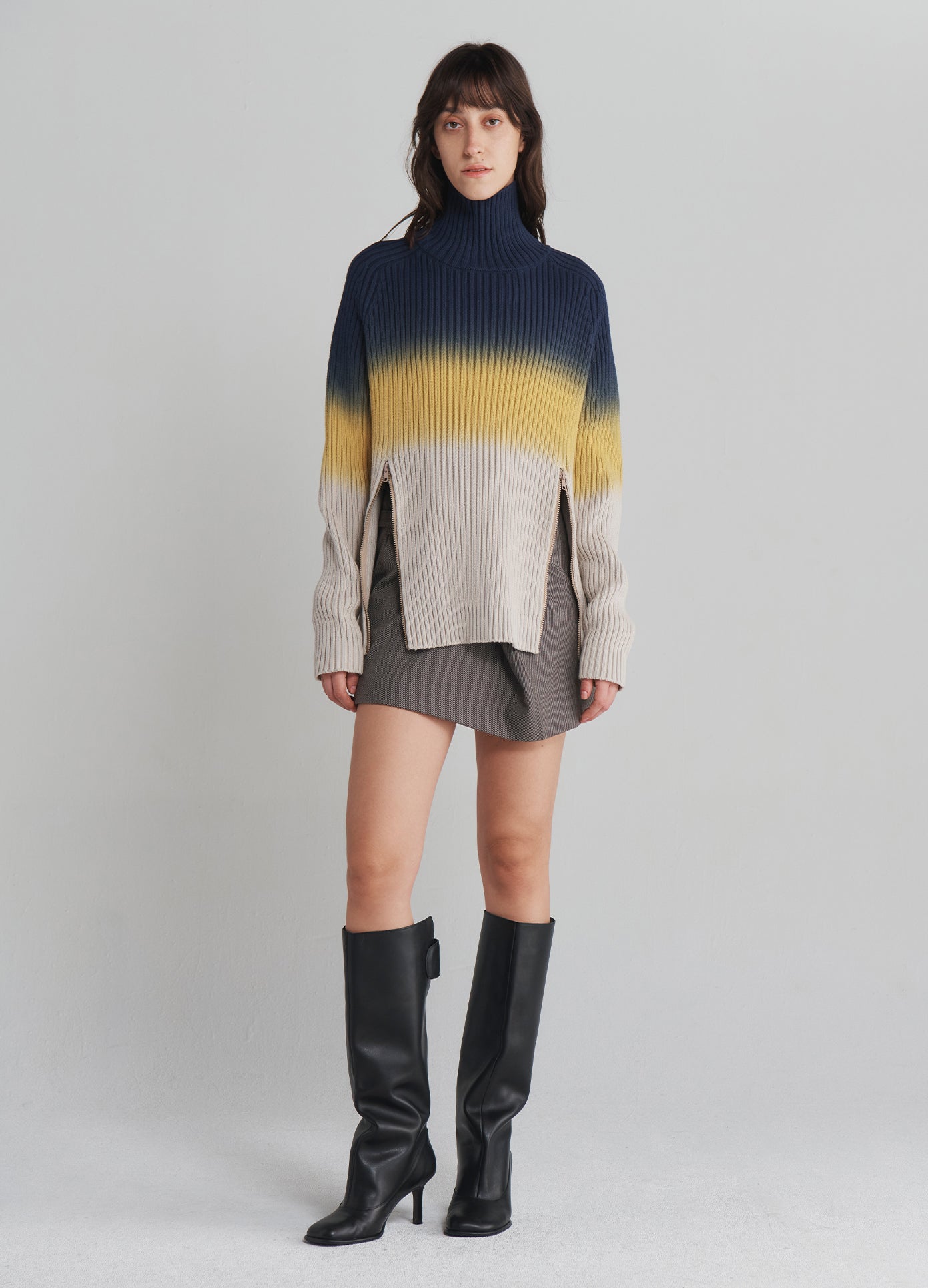 MONSE Ombré Zip Detail Sweater in Ombre colors on model full front view