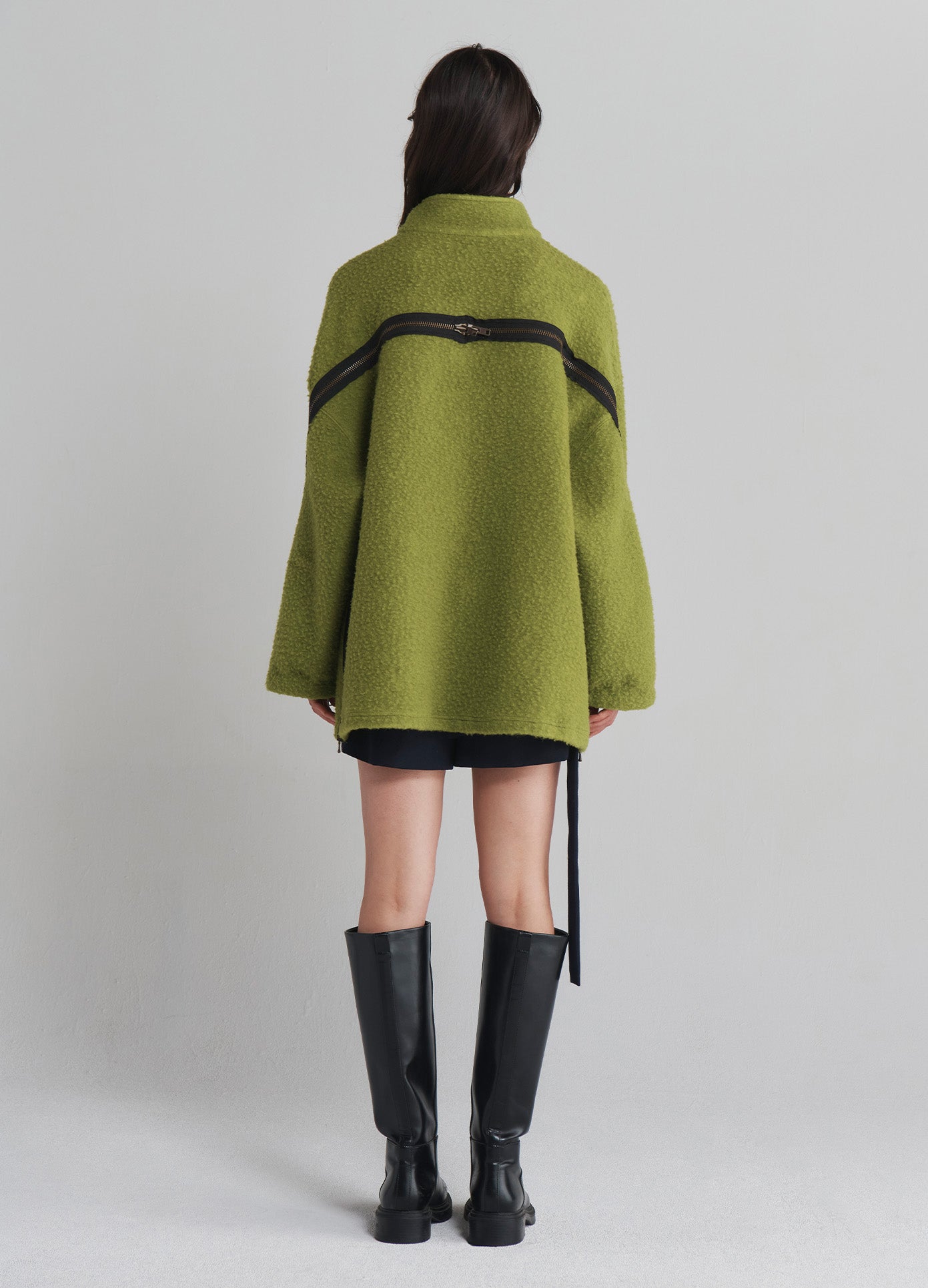 MONSE Oversized Half Zip Fleece Sweatshirt in Chartreuse on model full back view