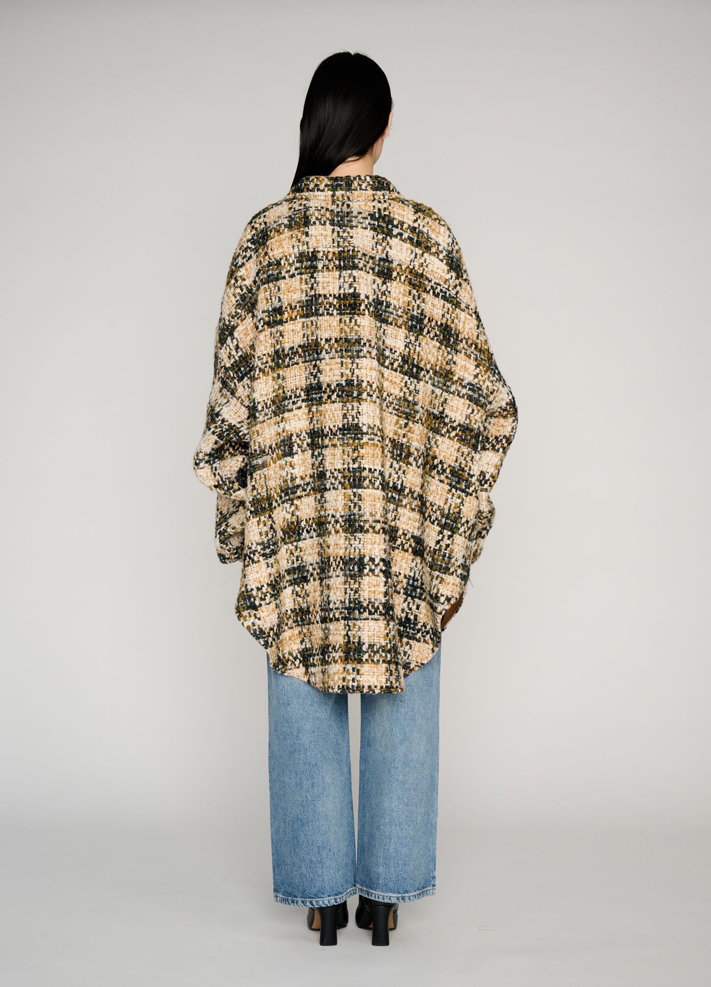 MONSE Oversized Shirt Coat in brown multi on model full back view