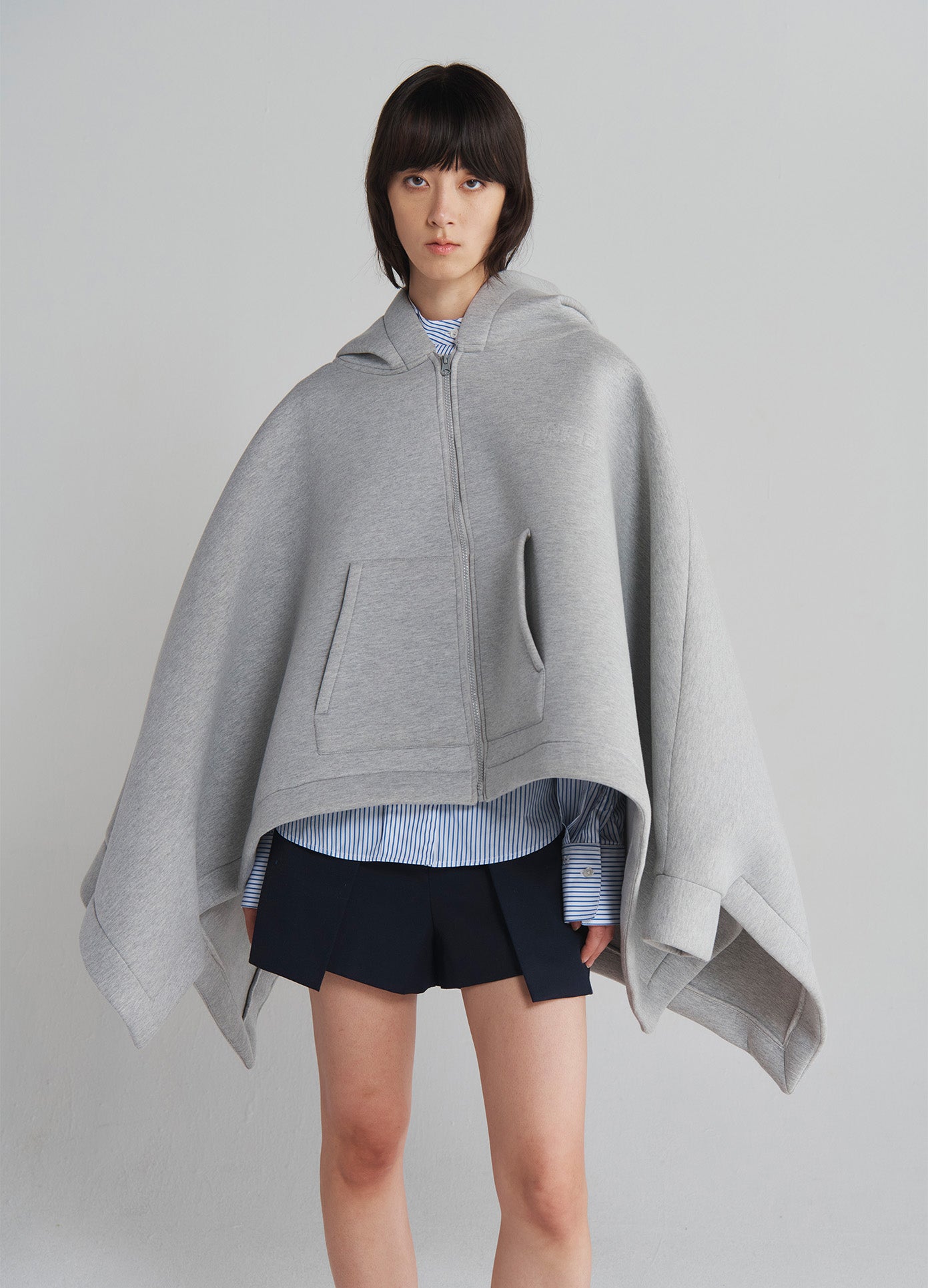 MONSE Oversized Zip-Up Hoodie in Grey on model front view