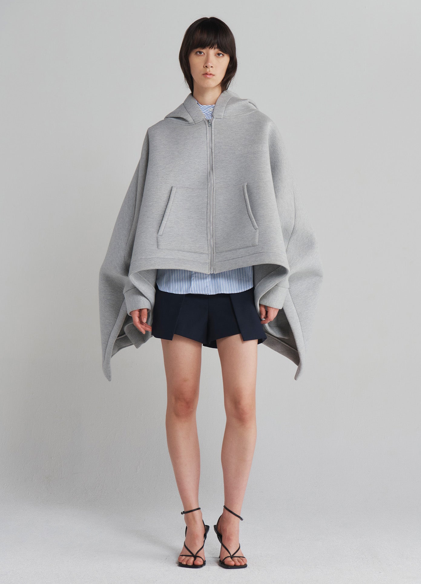 MONSE Oversized Zip-Up Hoodie in Grey on model full front view