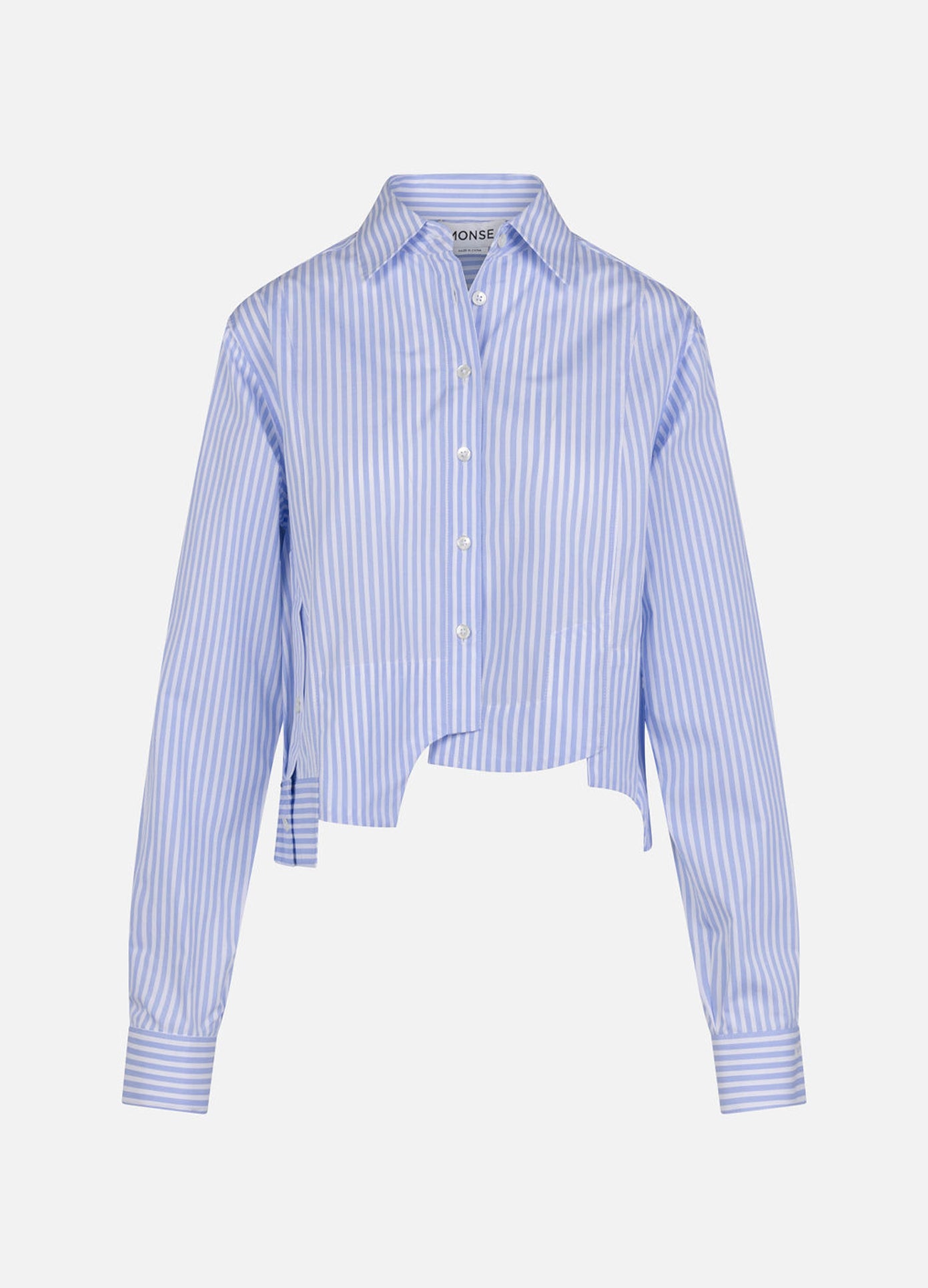 MONSE Paneled Cropped Shirt in light blue stripe flat front