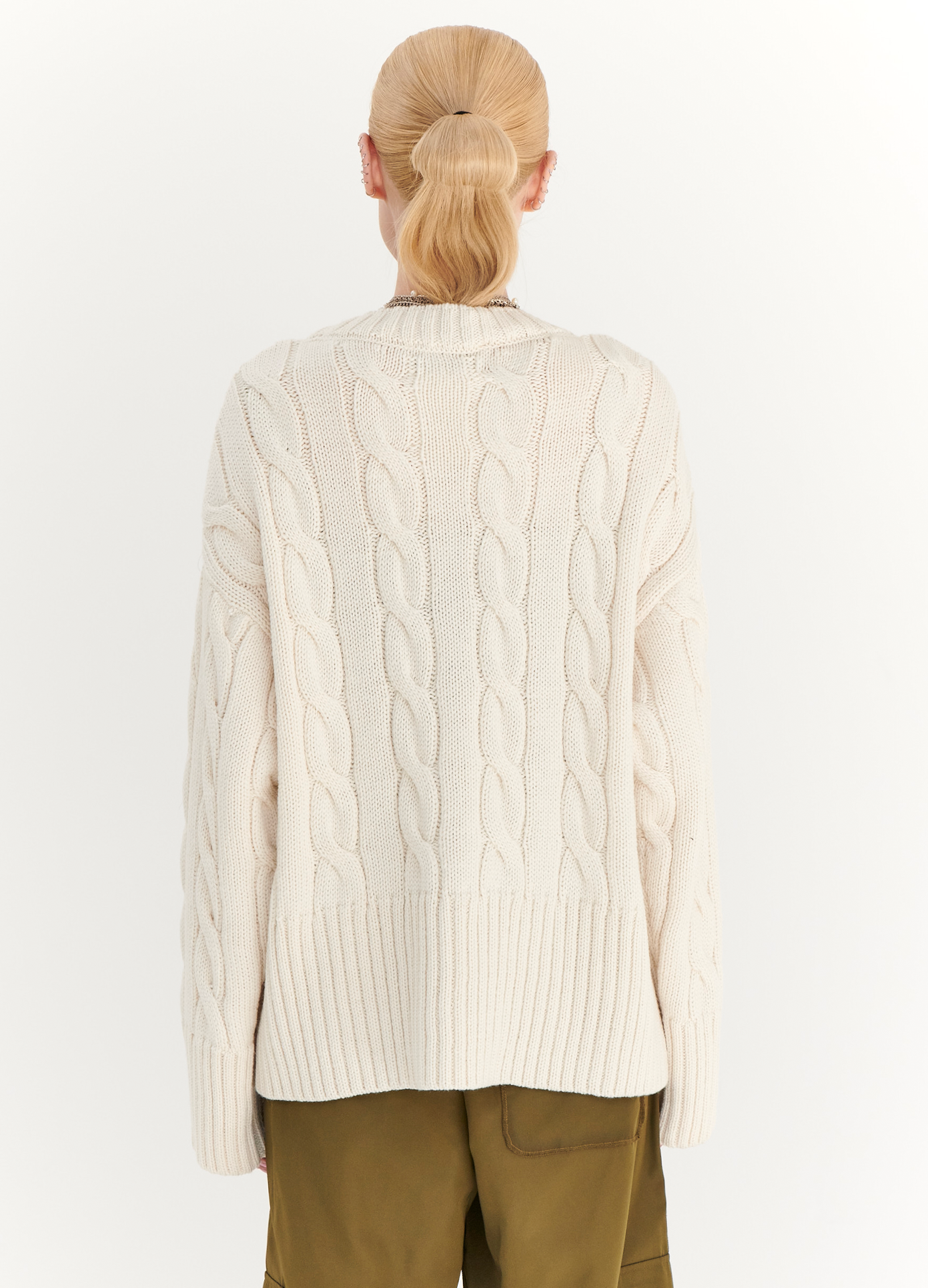 MONSE Pearl Detail Sweater in Ivory on model back detail view