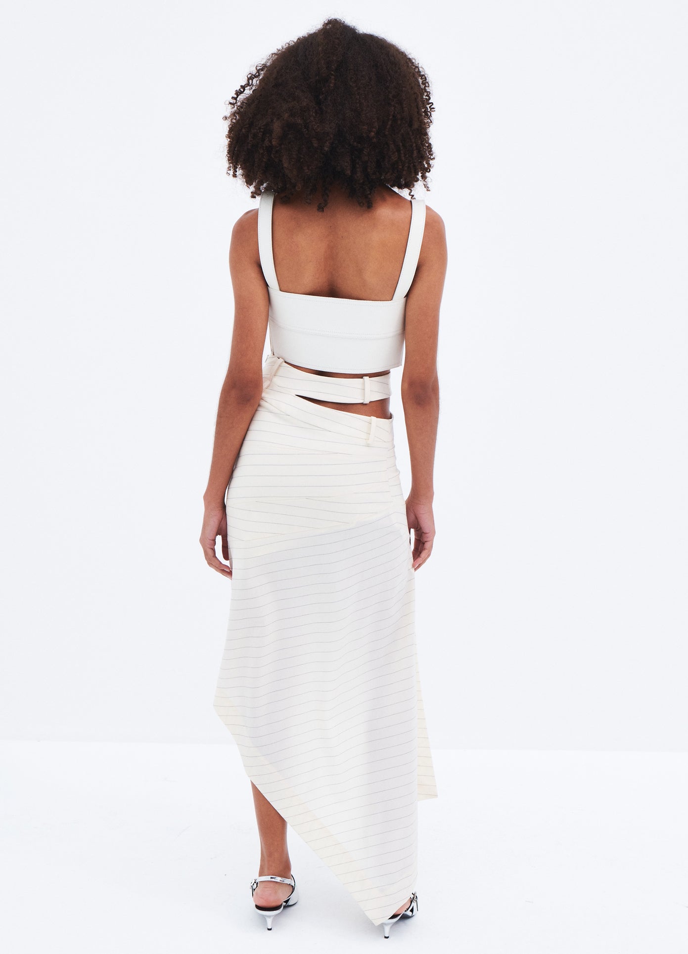MONSE Pinstripe Slashed WB Skirt in Ivory Pinstripe on model full back view