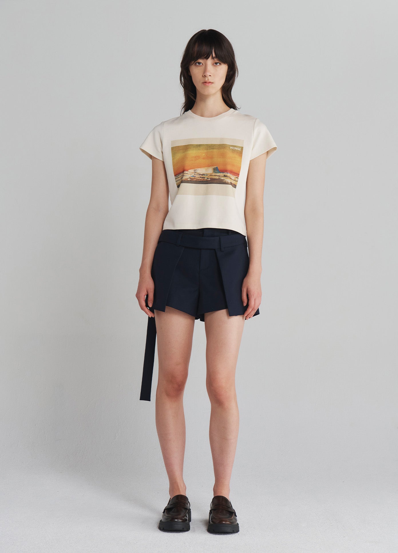 MONSE Postcard Print Tee in Ivory on model full front view