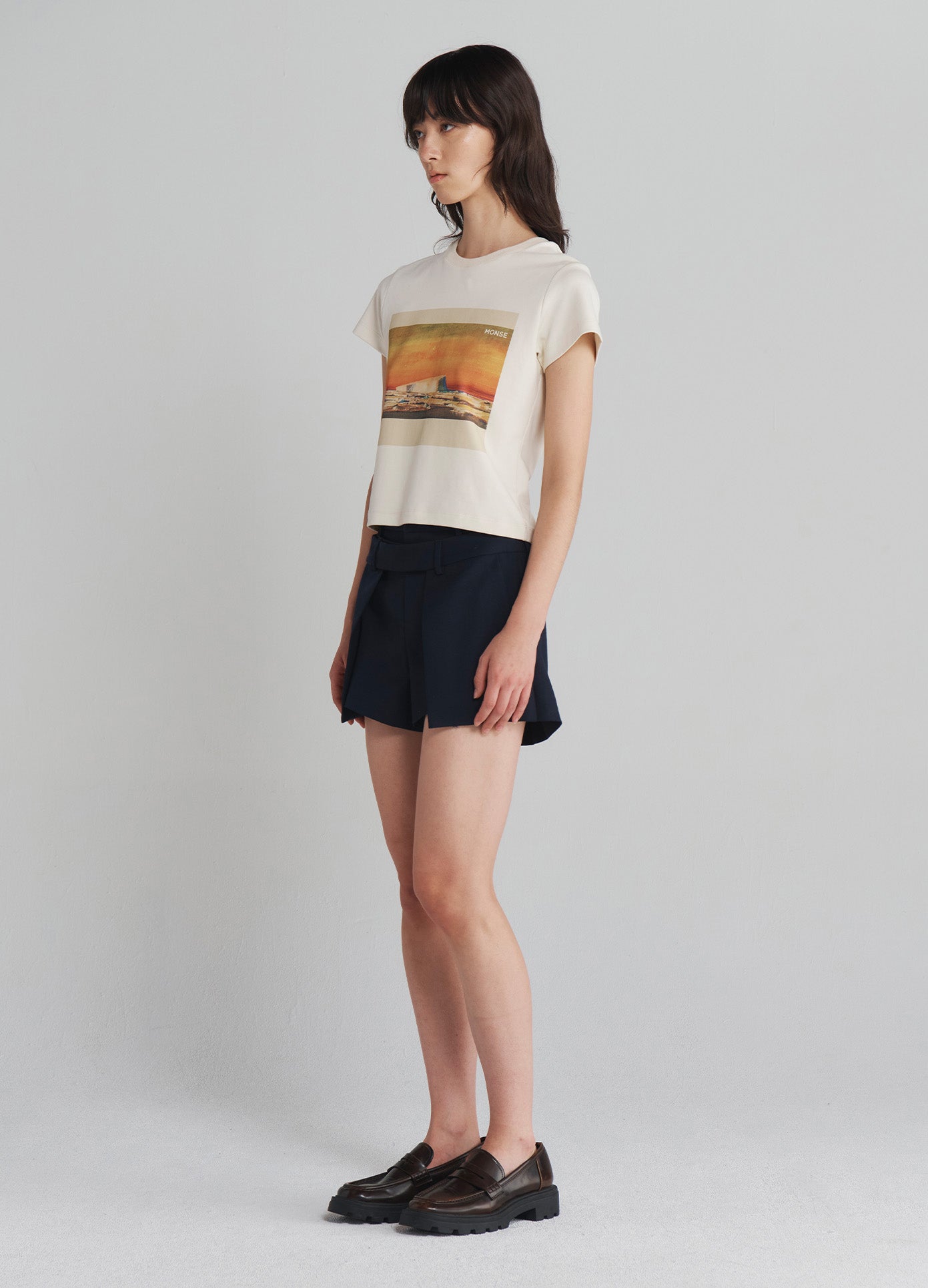 MONSE Postcard Print Tee in Ivory on model full side view