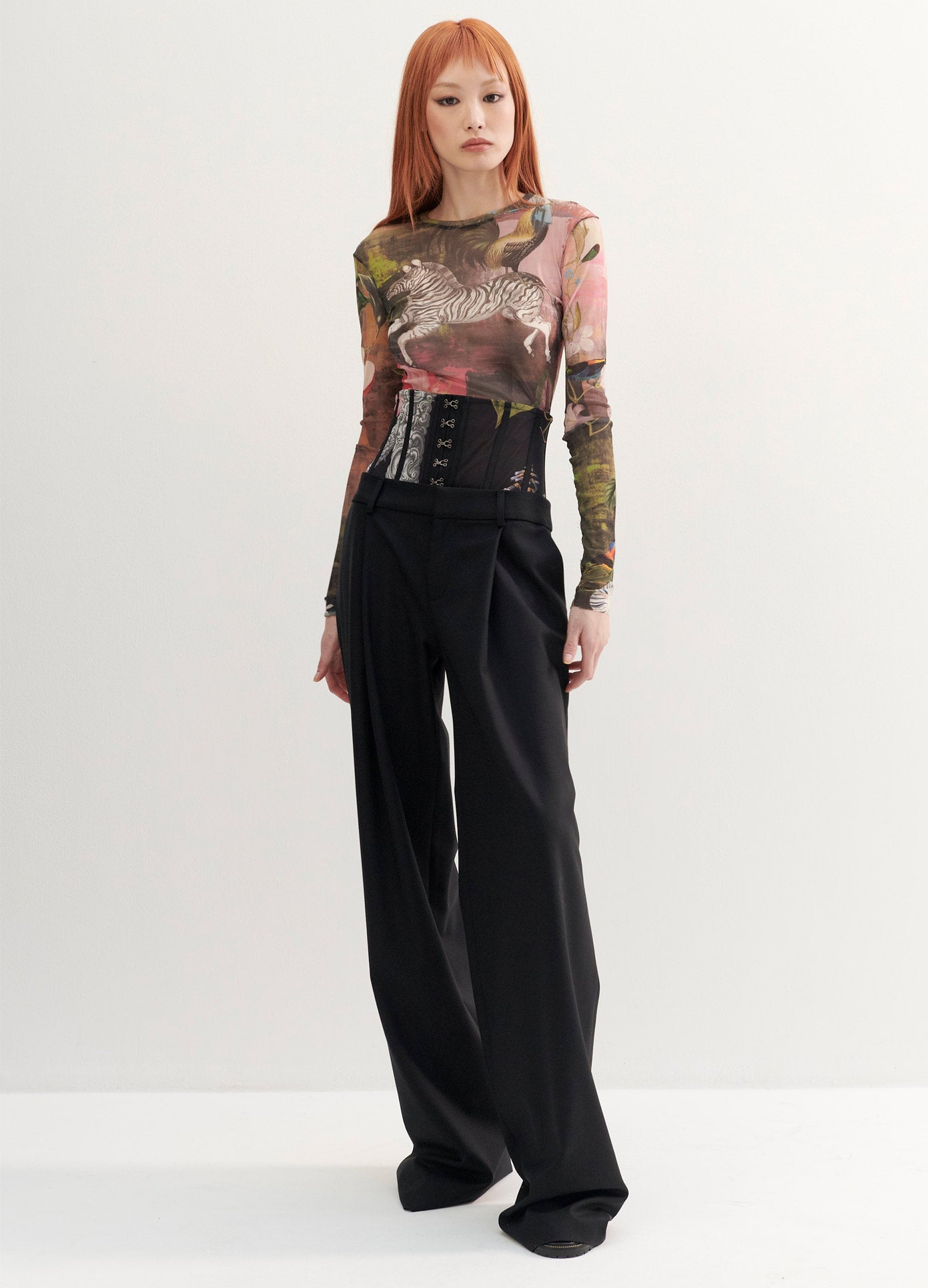 MONSE Print Bustier Trousers in Black on Model Full Front View Main