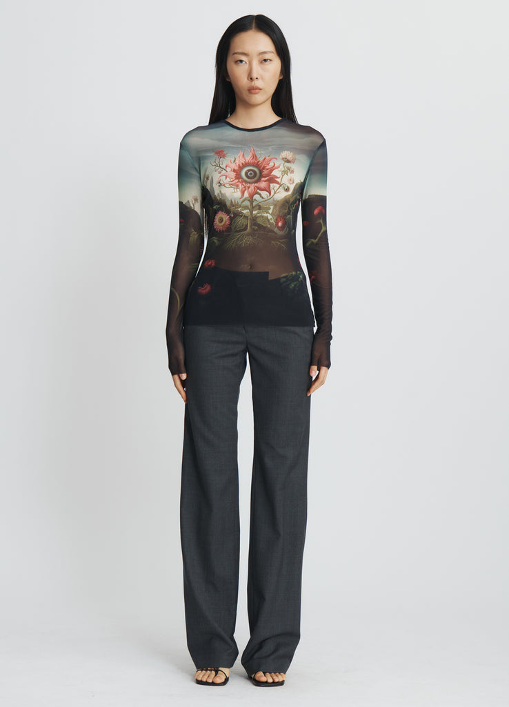 Printed Mesh Top in Rose Flower Print