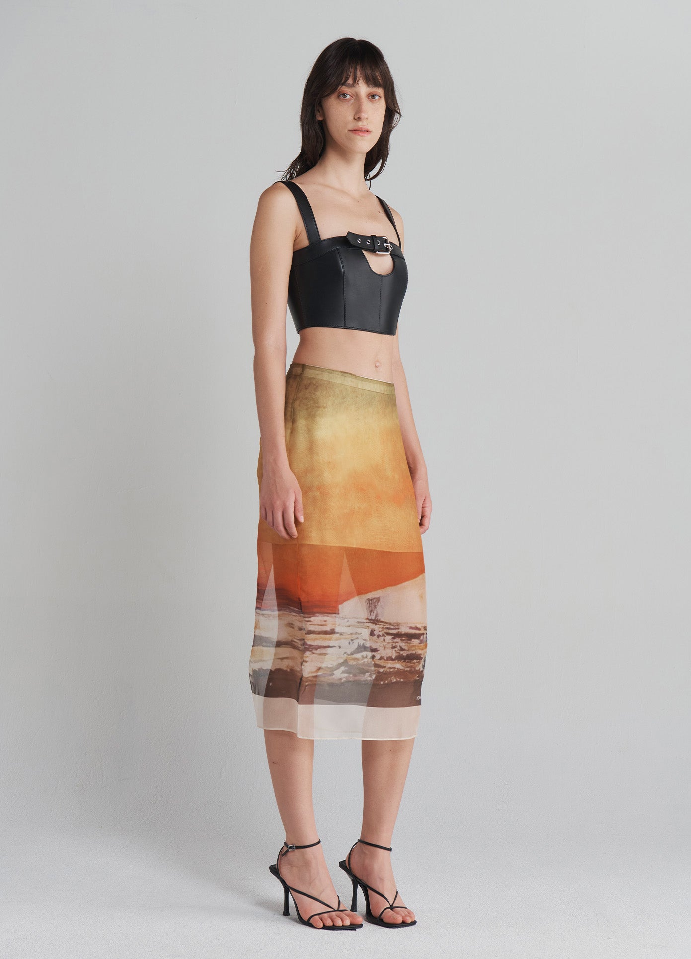 MONSE Printed Organza Pencil Skirt with lining on model full side view