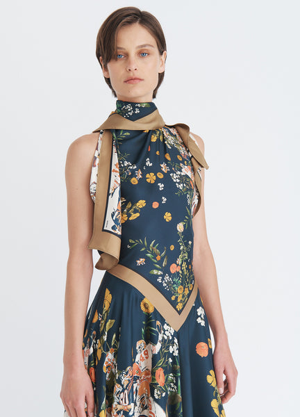 ワンピース LANDSCAPE SCARF DRESS Serene Scarf Dress | Orange and Blue Sequoia Floral | SIR.