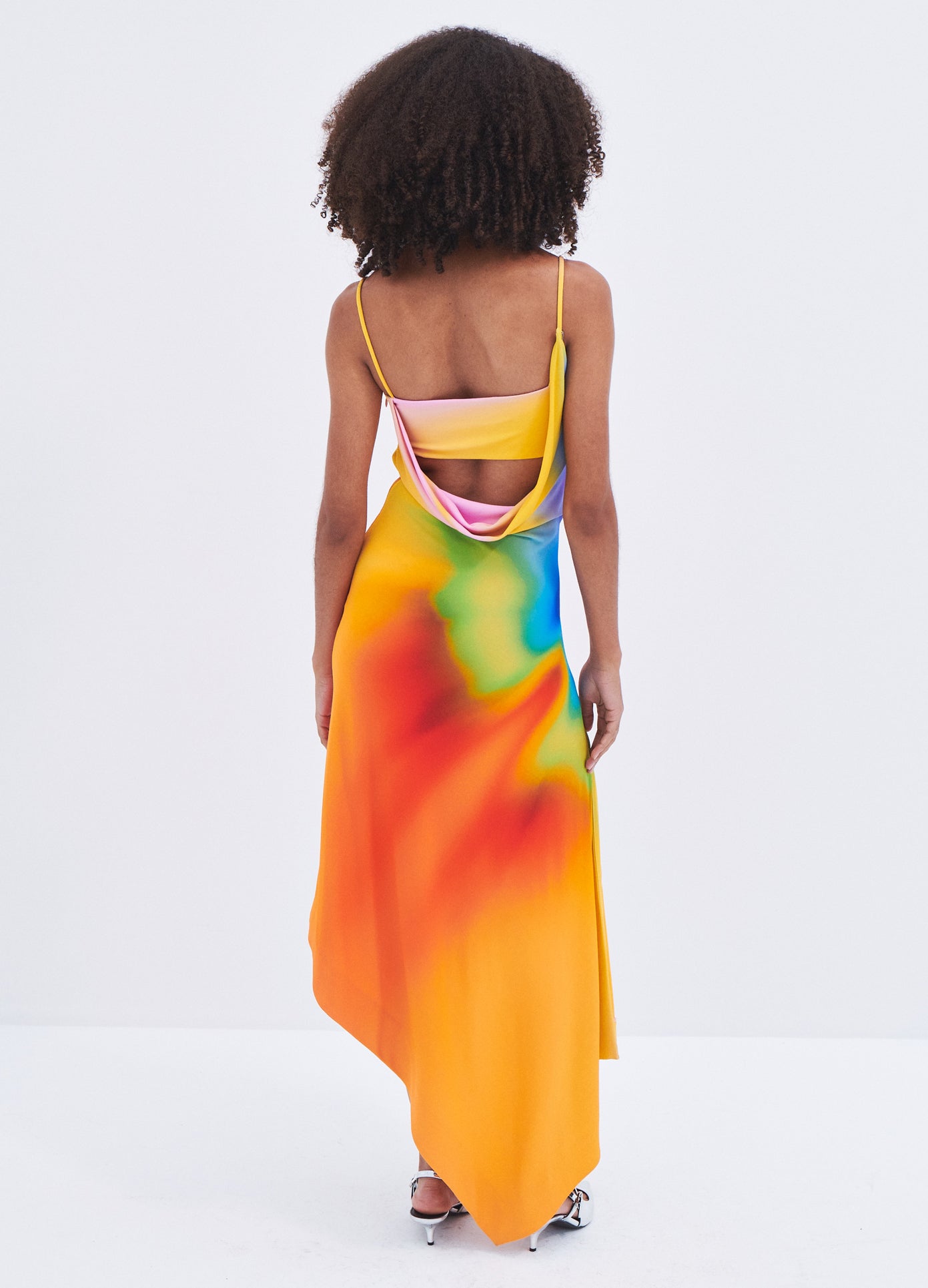MONSE Rainbow Orchid Slip Dress in Multi Colors on model full back view
