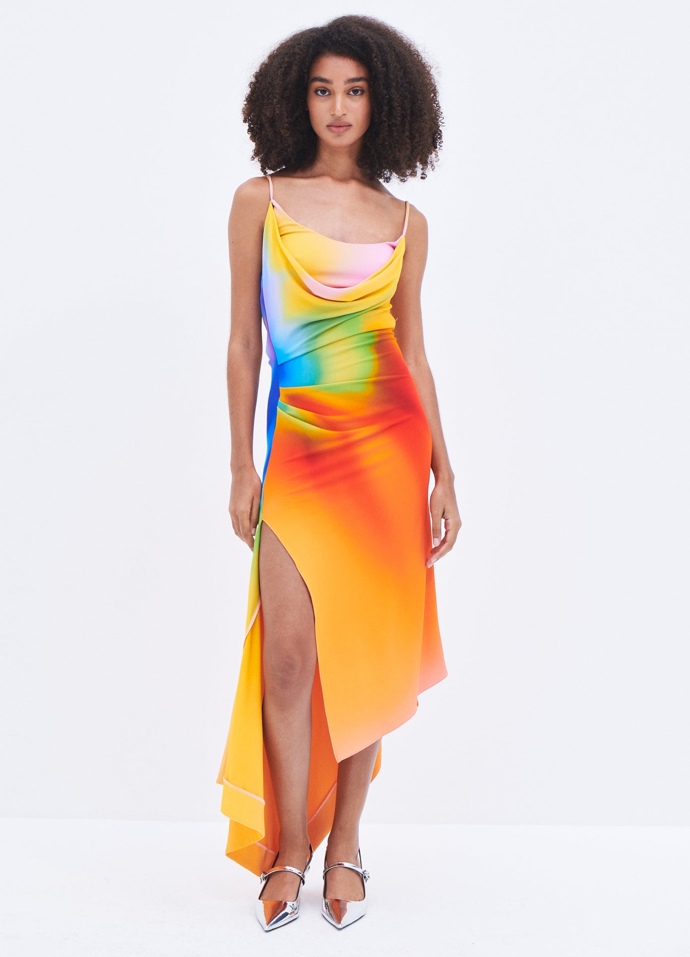 MONSE Rainbow Orchid Slip Dress in Multi Colors on model full front view