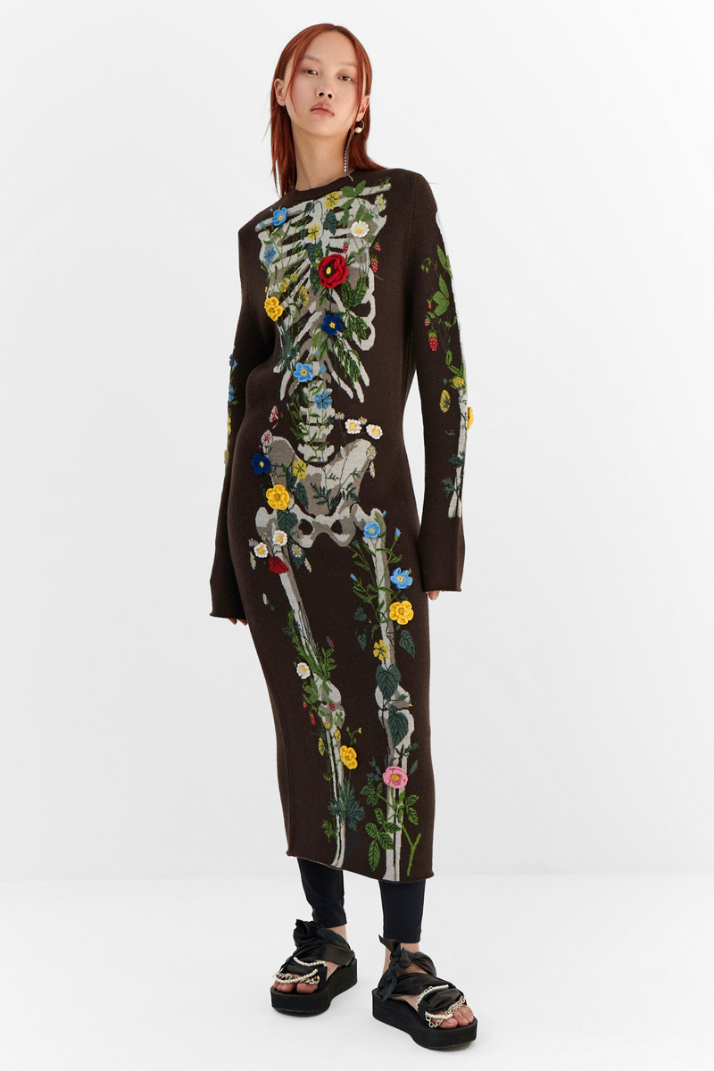 MONSE Resort 2024 Collection Vogue image of model wearing a skeleton sweater dress