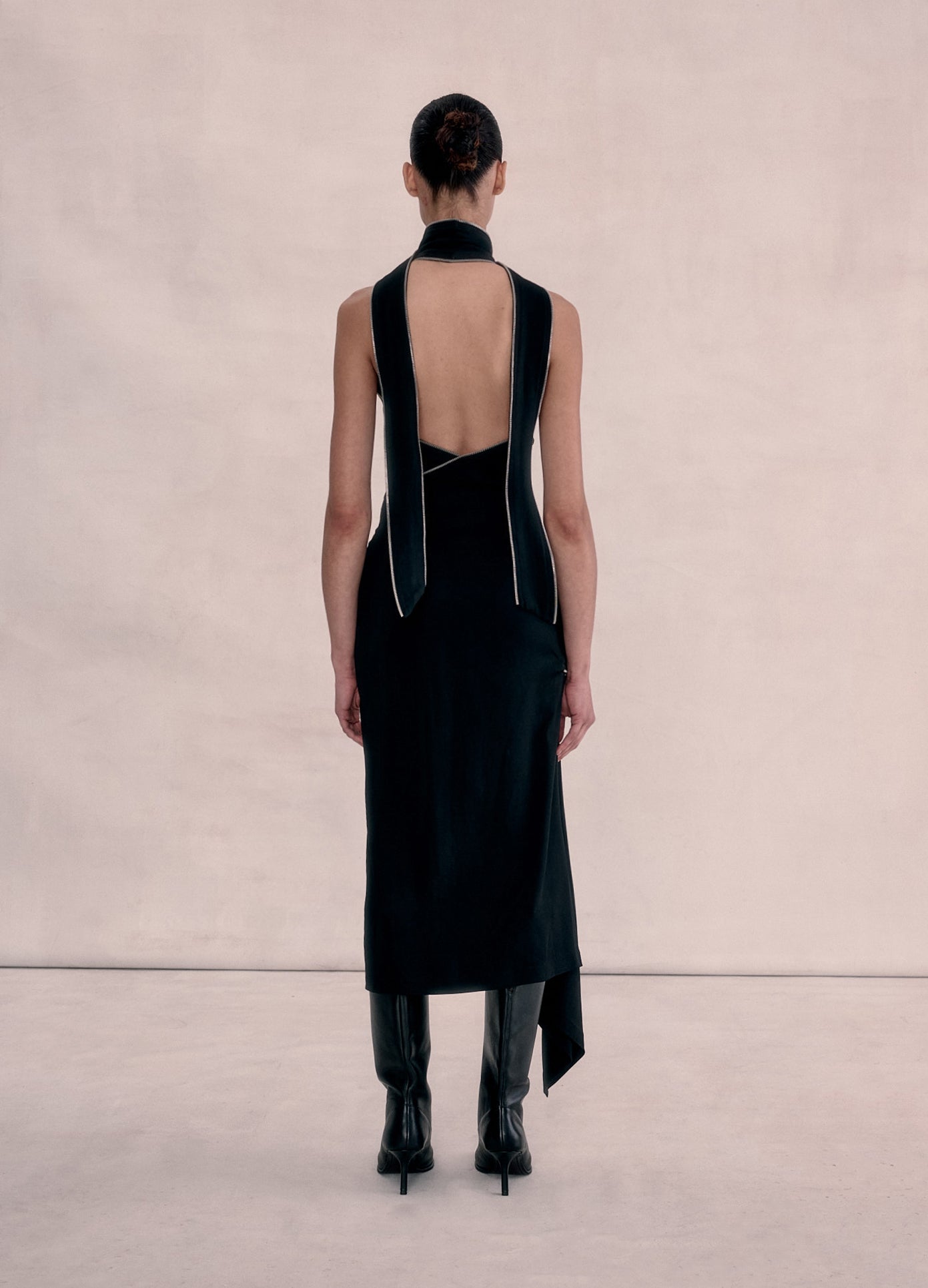 MONSE Resort 2025 Zipper Dress in Black on model back view