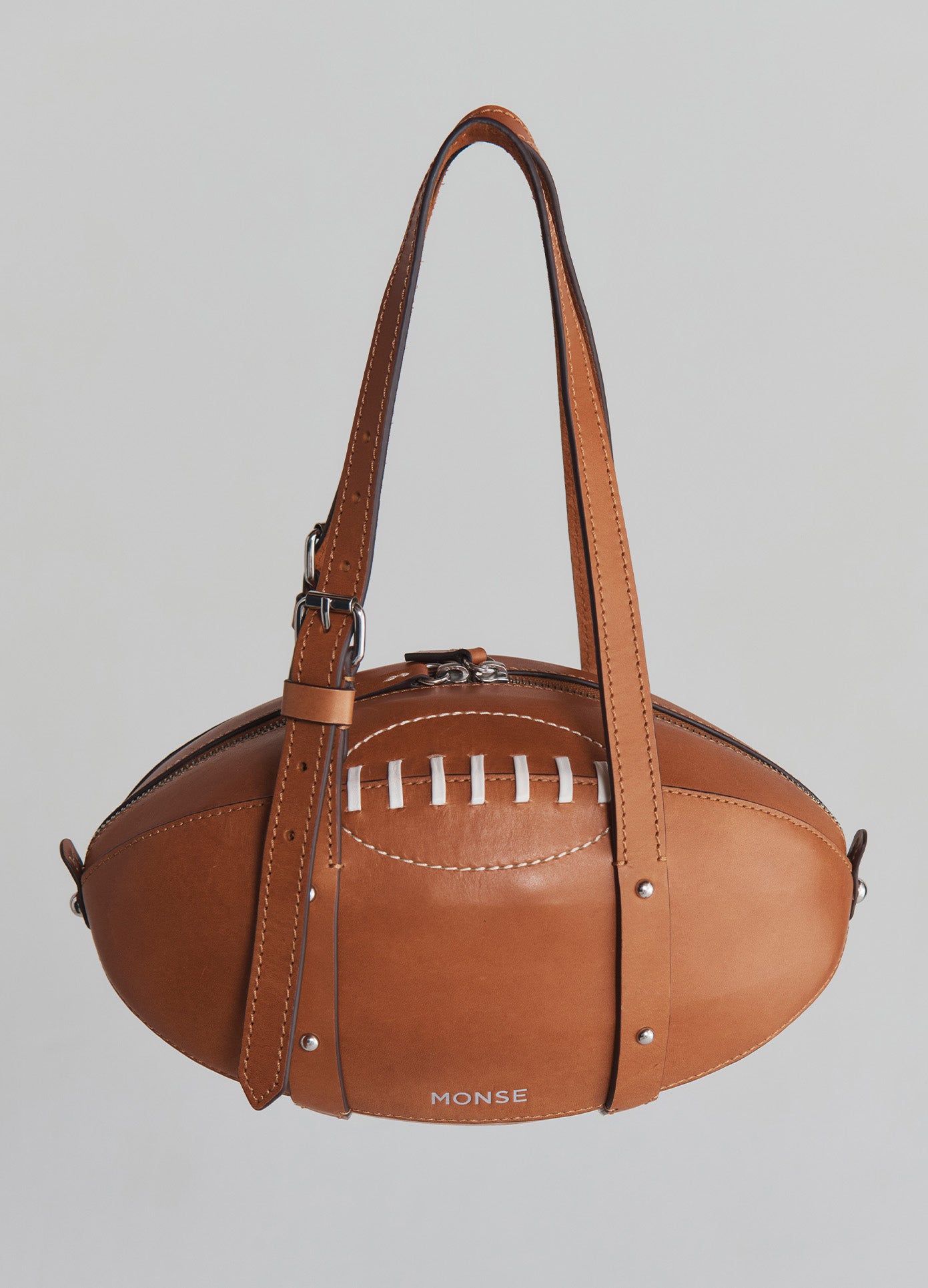 MONSE Rugby Bag in Brown Leather Detail Top View