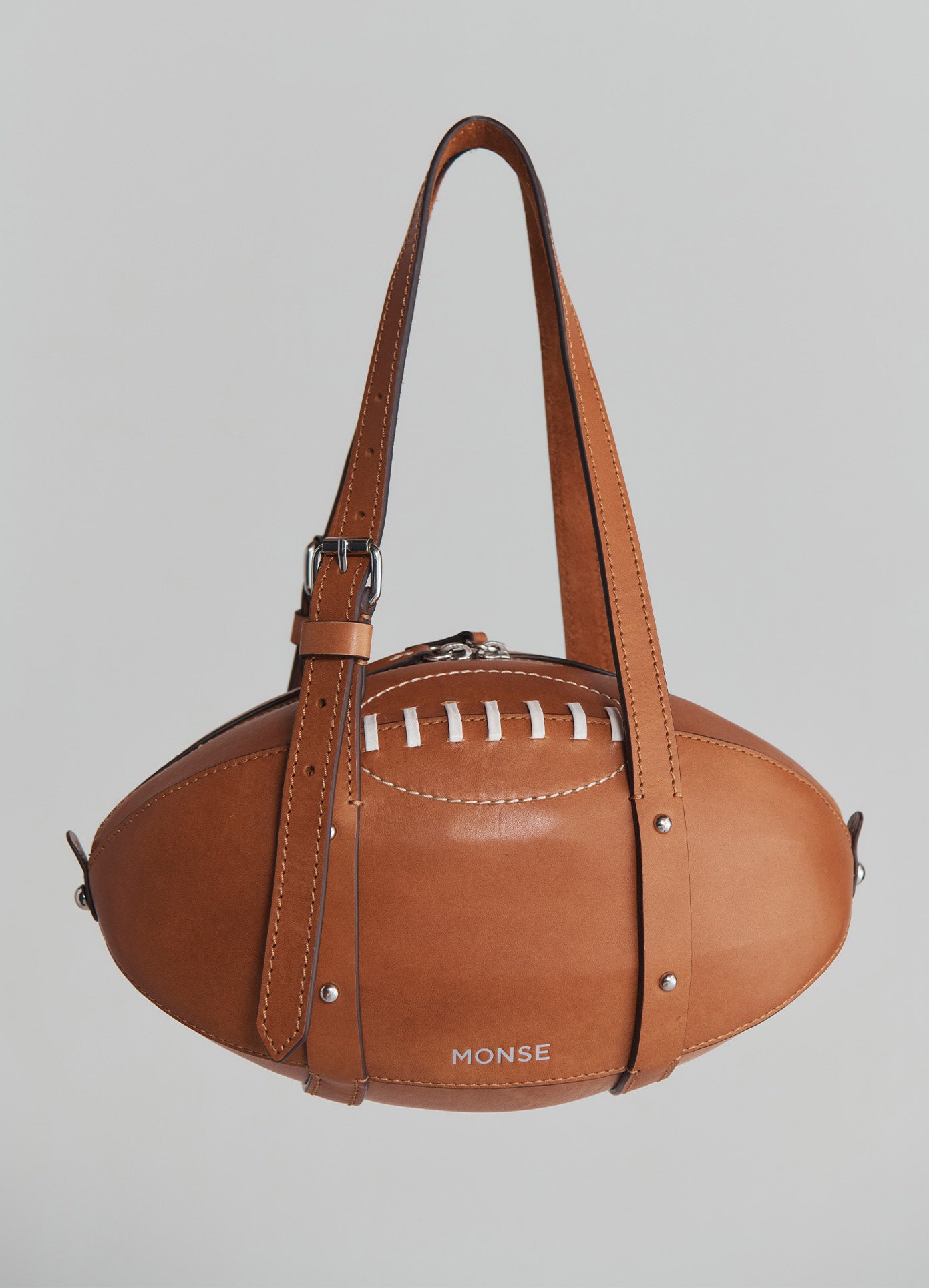 MONSE Rugby Bag in Brown Leather side view