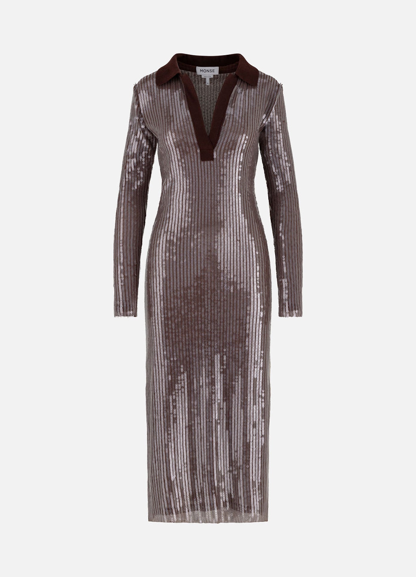 MONSE Sequin Mesh Midi Dress in dark nude flat front