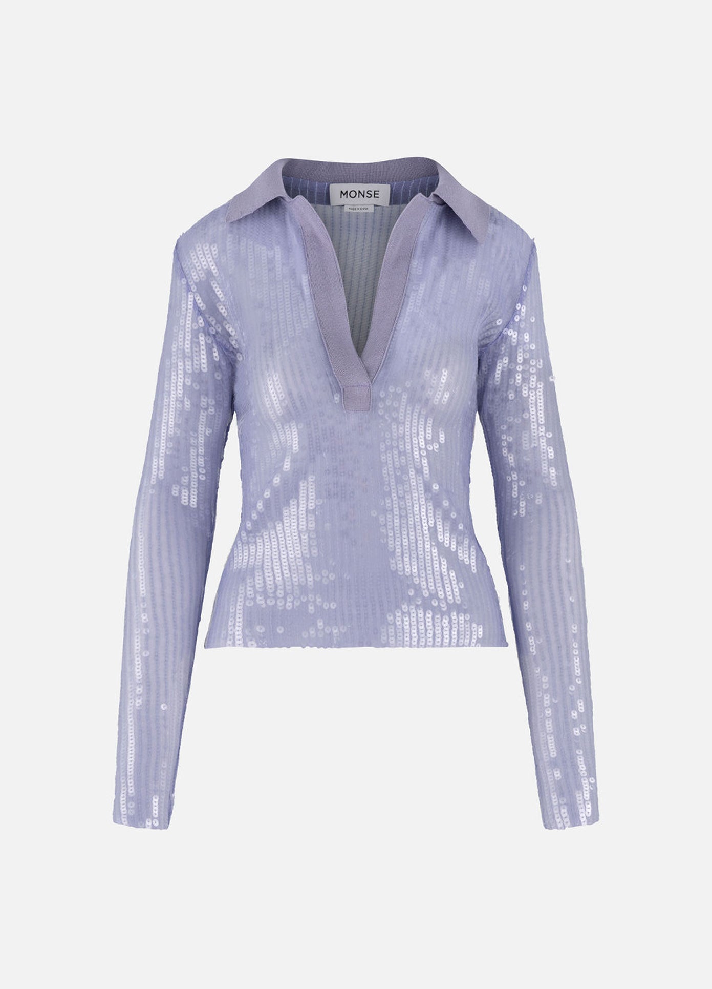 MONSE Sequin Mesh Top in Lilac flat front