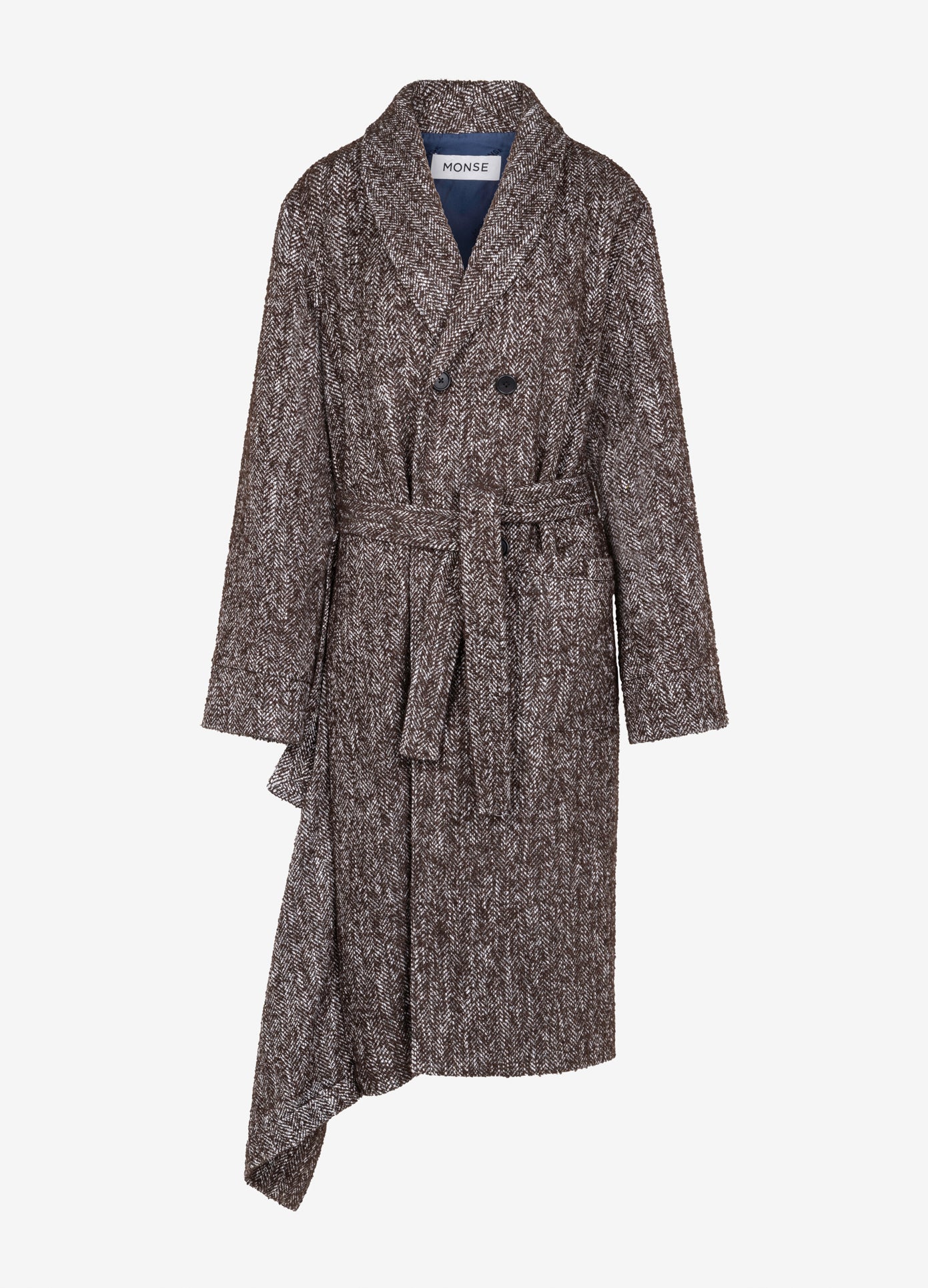 MONSE Shawl Collar Wool Robe Coat in black flat front