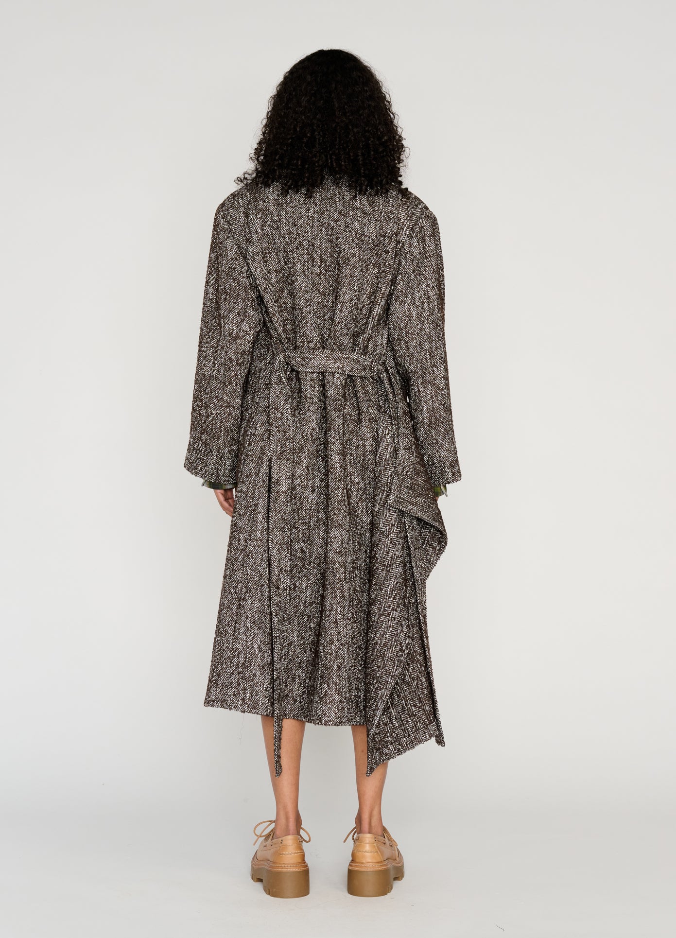 MONSE Shawl Collar Wool Robe Coat in black on model full back view