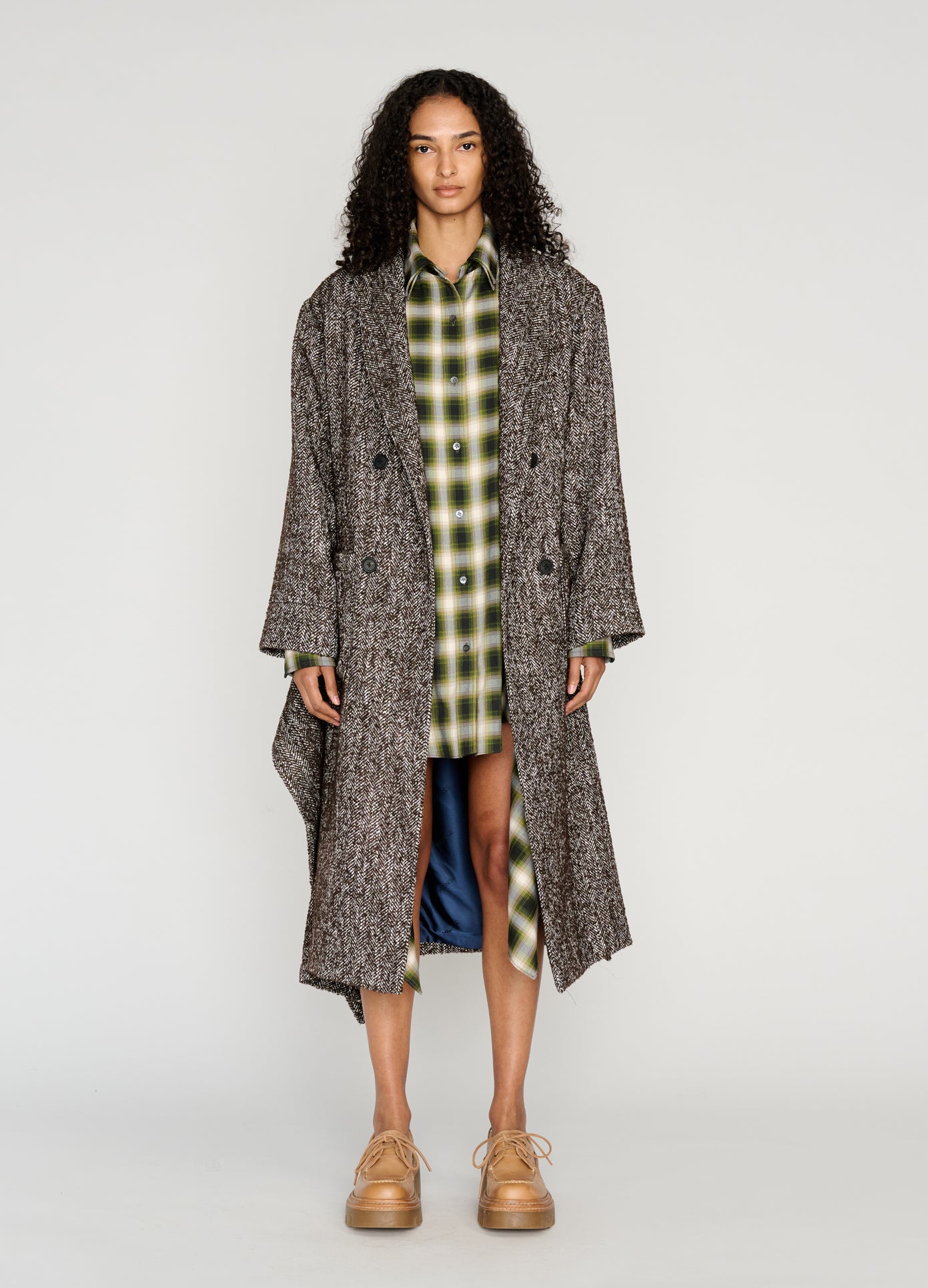 MONSE Shawl Collar Wool Robe Coat in black on model full front view