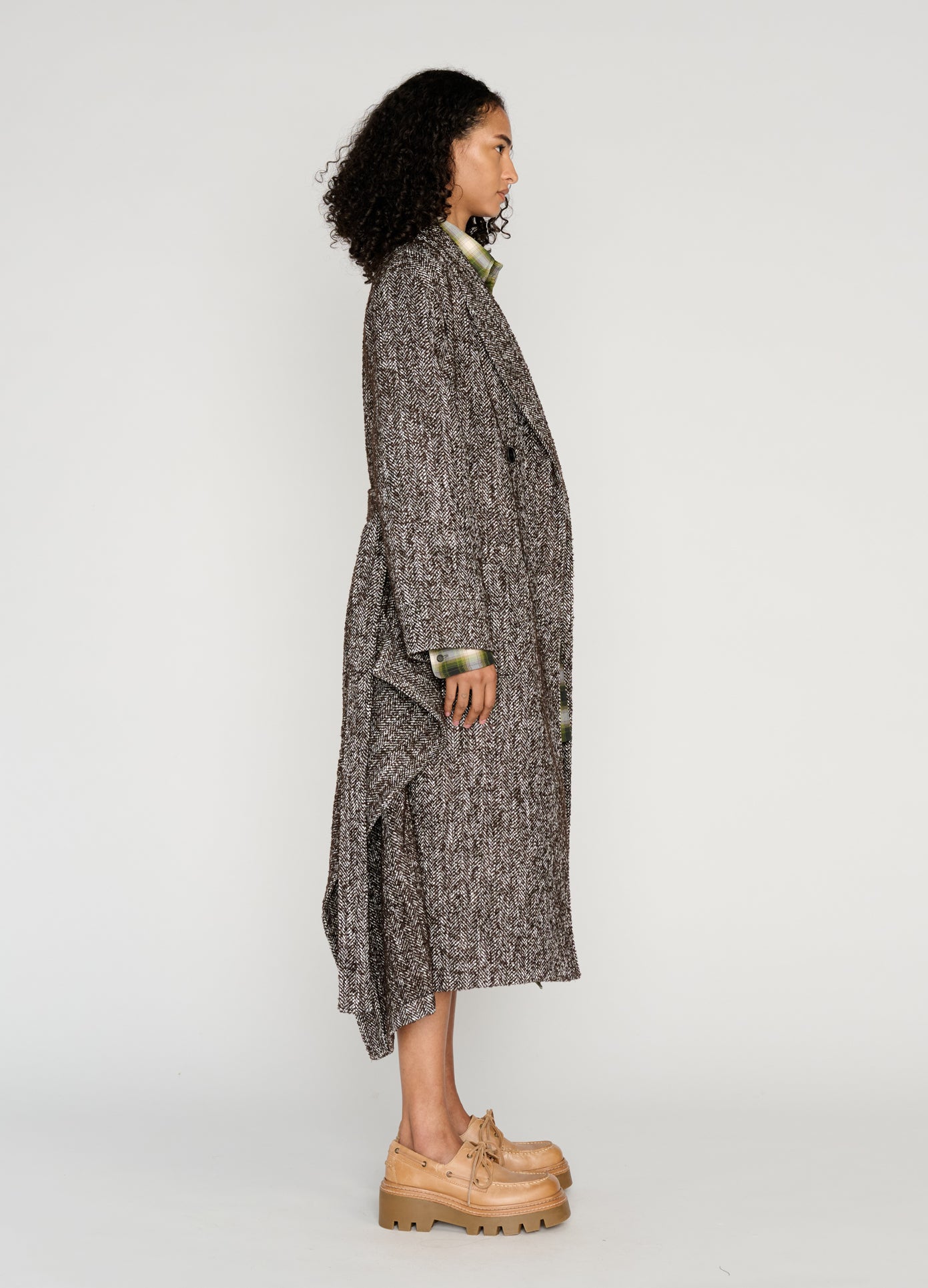 MONSE Shawl Collar Wool Robe Coat in black on model full side view