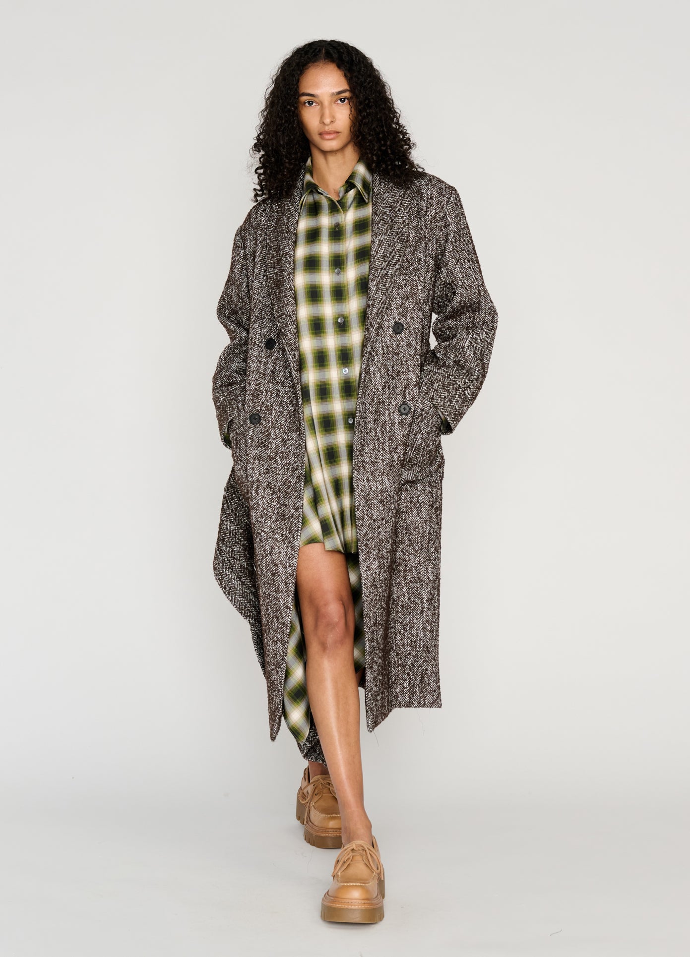 MONSE Shawl Collar Wool Robe Coat in black on model walking full front view