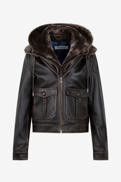 Shearling Combo Leather Bomber Jacket in Black – MONSE