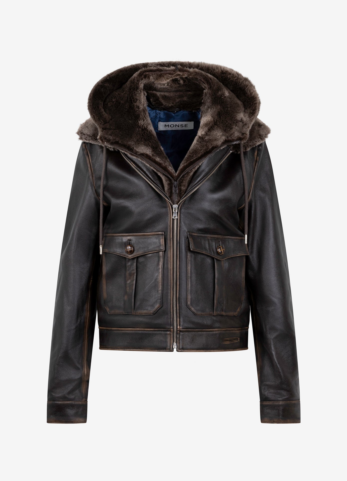 Shearling Combo Leather Bomber Jacket