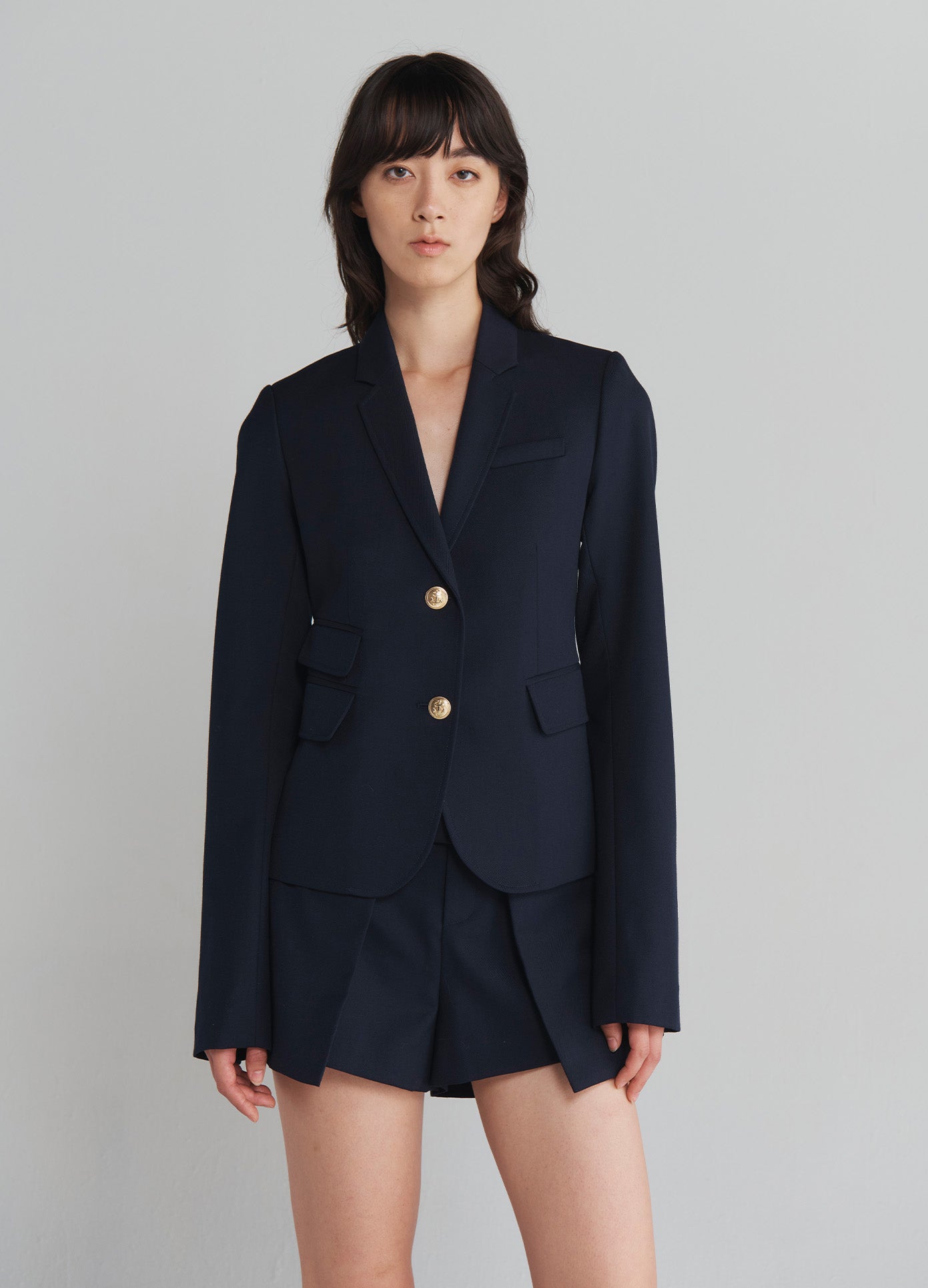 MONSE Shrunken Blazer in Midnight on model front view