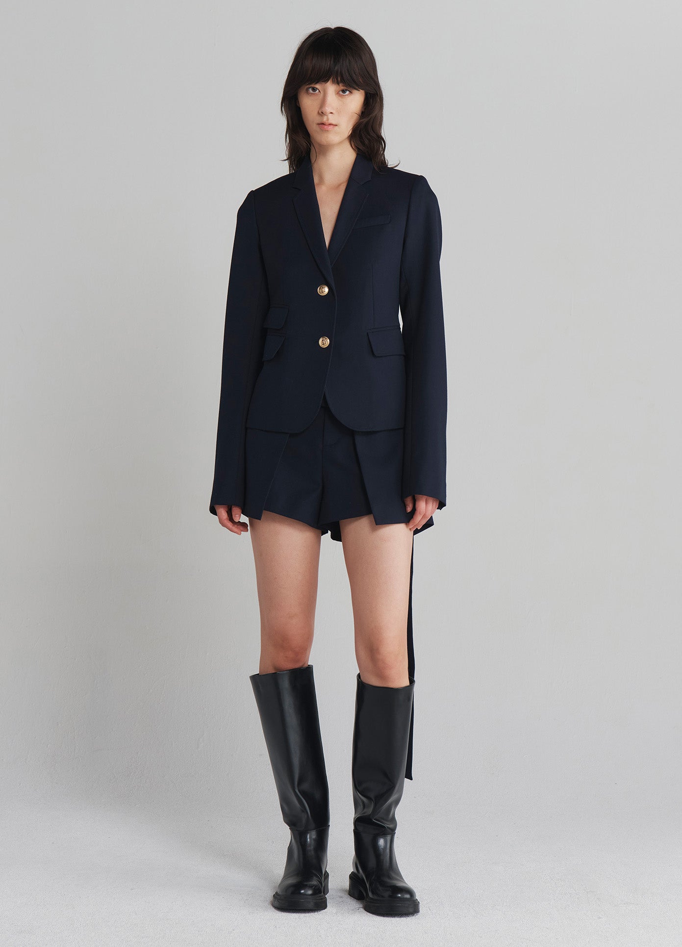 MONSE Shrunken Blazer in Midnight on model full front view