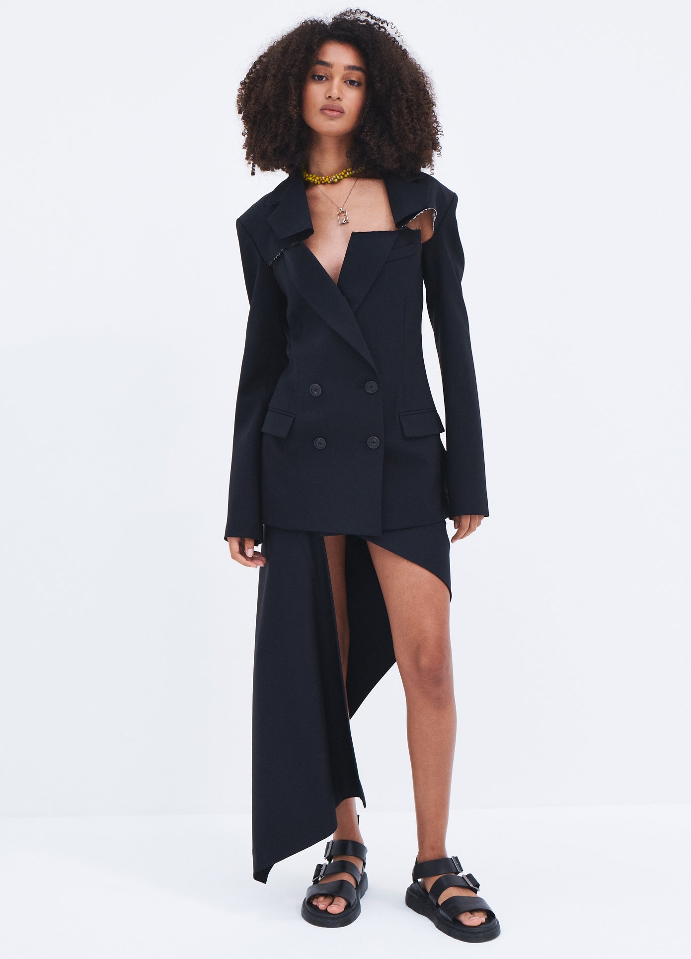 MONSE Slashed Two Piece Blazer in Black on model full front view