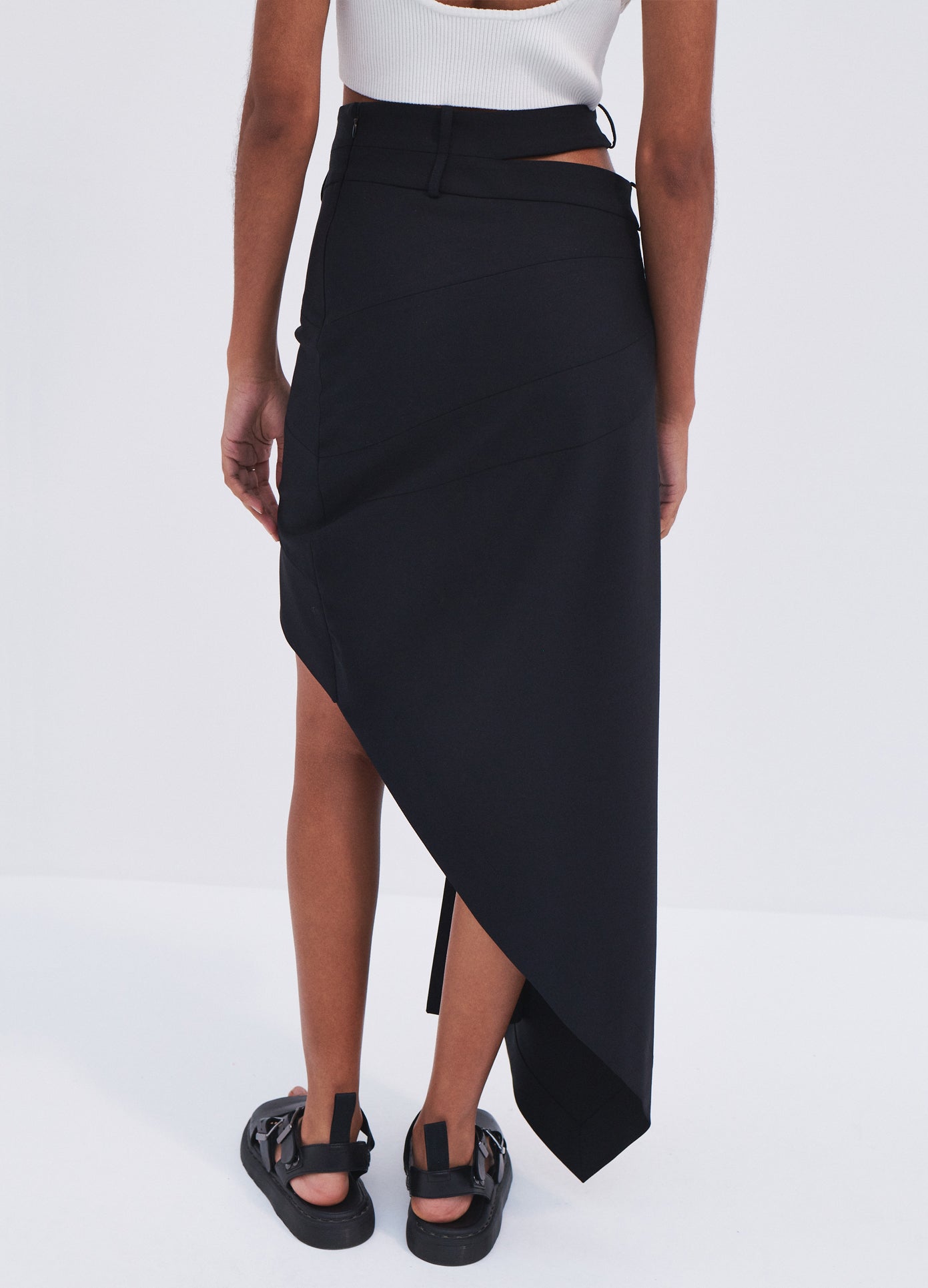 MONSE Slashed WB Skirt in Black on model back detail view
