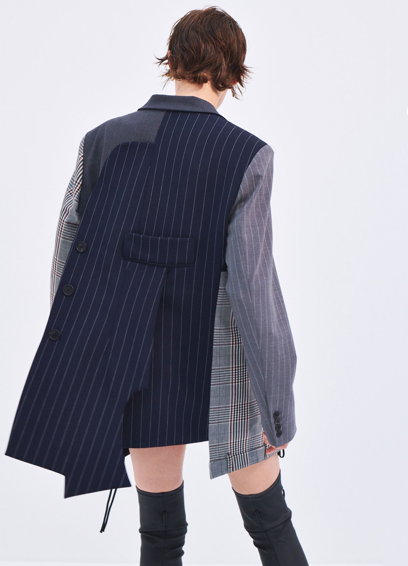 MONSE Spring 2024 Combo Boxy Tailored Jacket in Charcoal on model back view