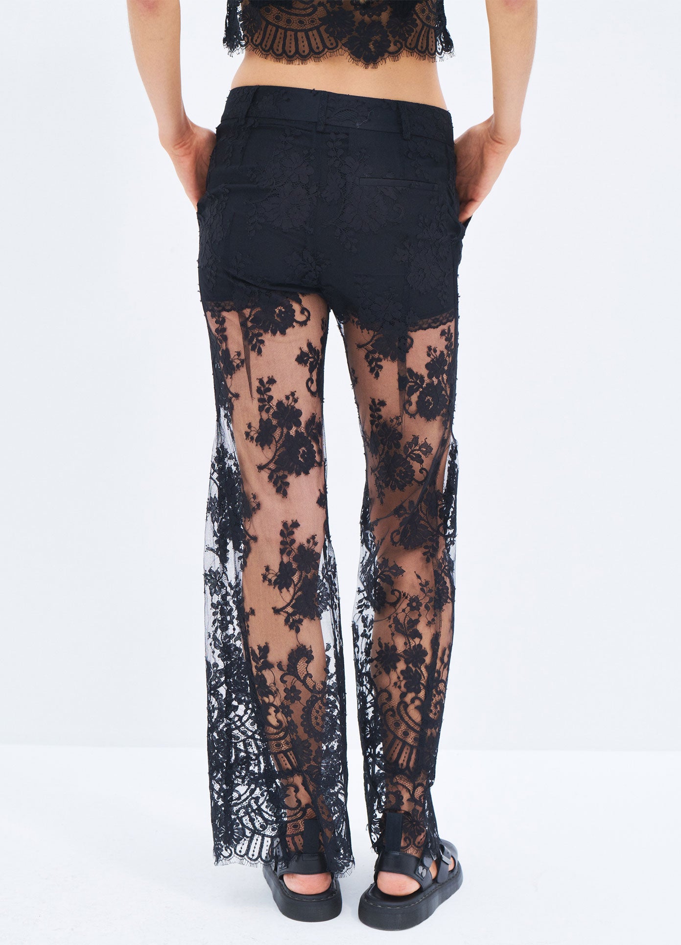 MONSE Spring 2024 Floral Lace Pant in Black on model back bottoms view