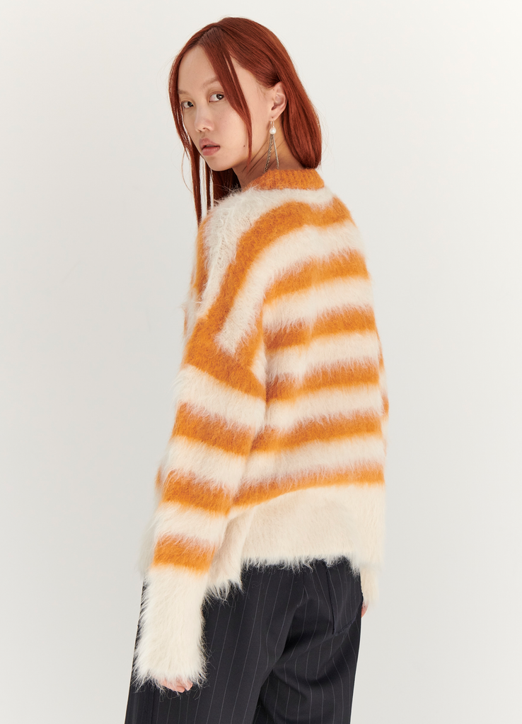 Striped Alpaca Sweater in White and Orange